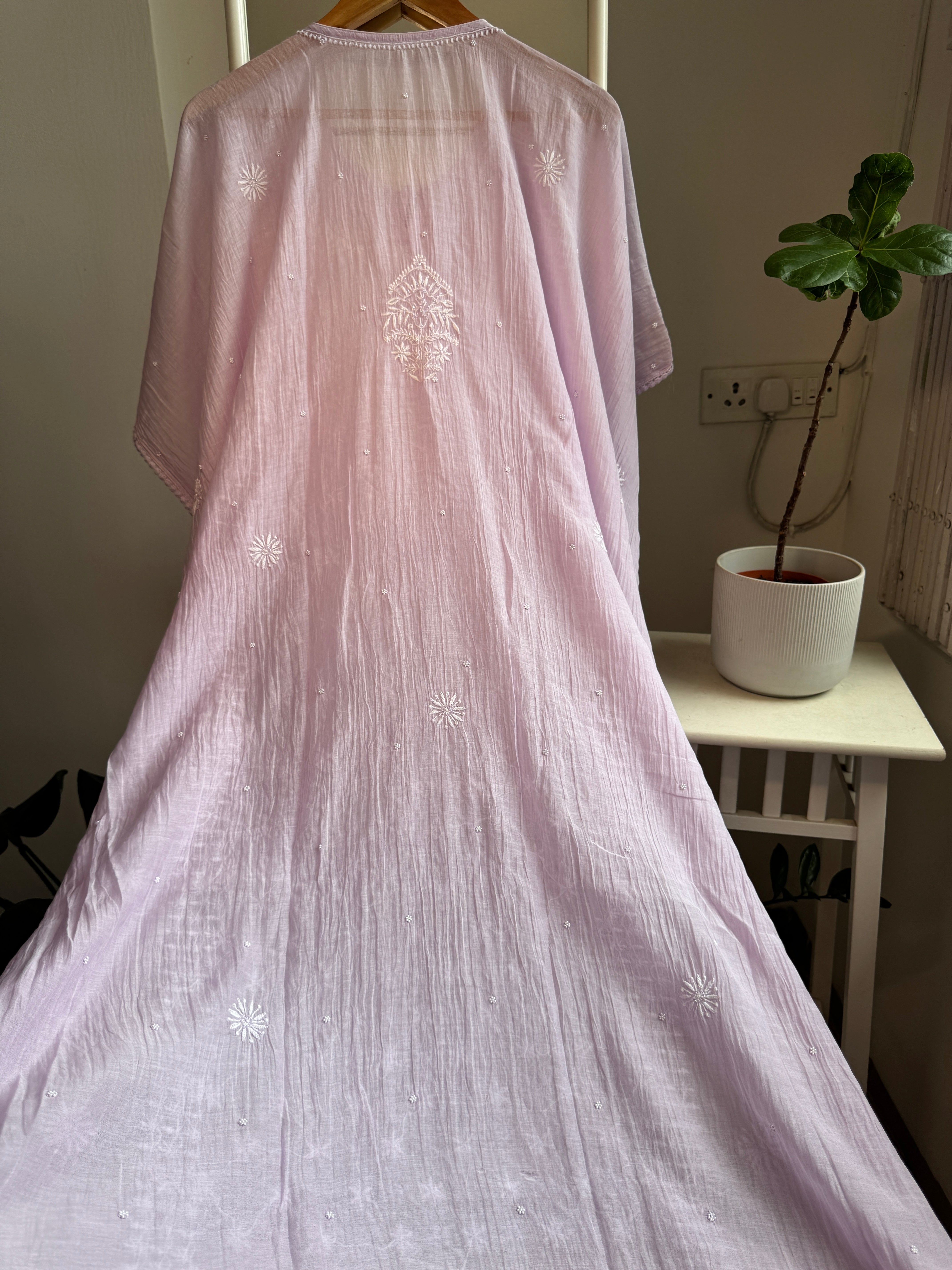 Mul Chanderi Chikankari Kaftan - Lilac ARIAA CHIKANKARI