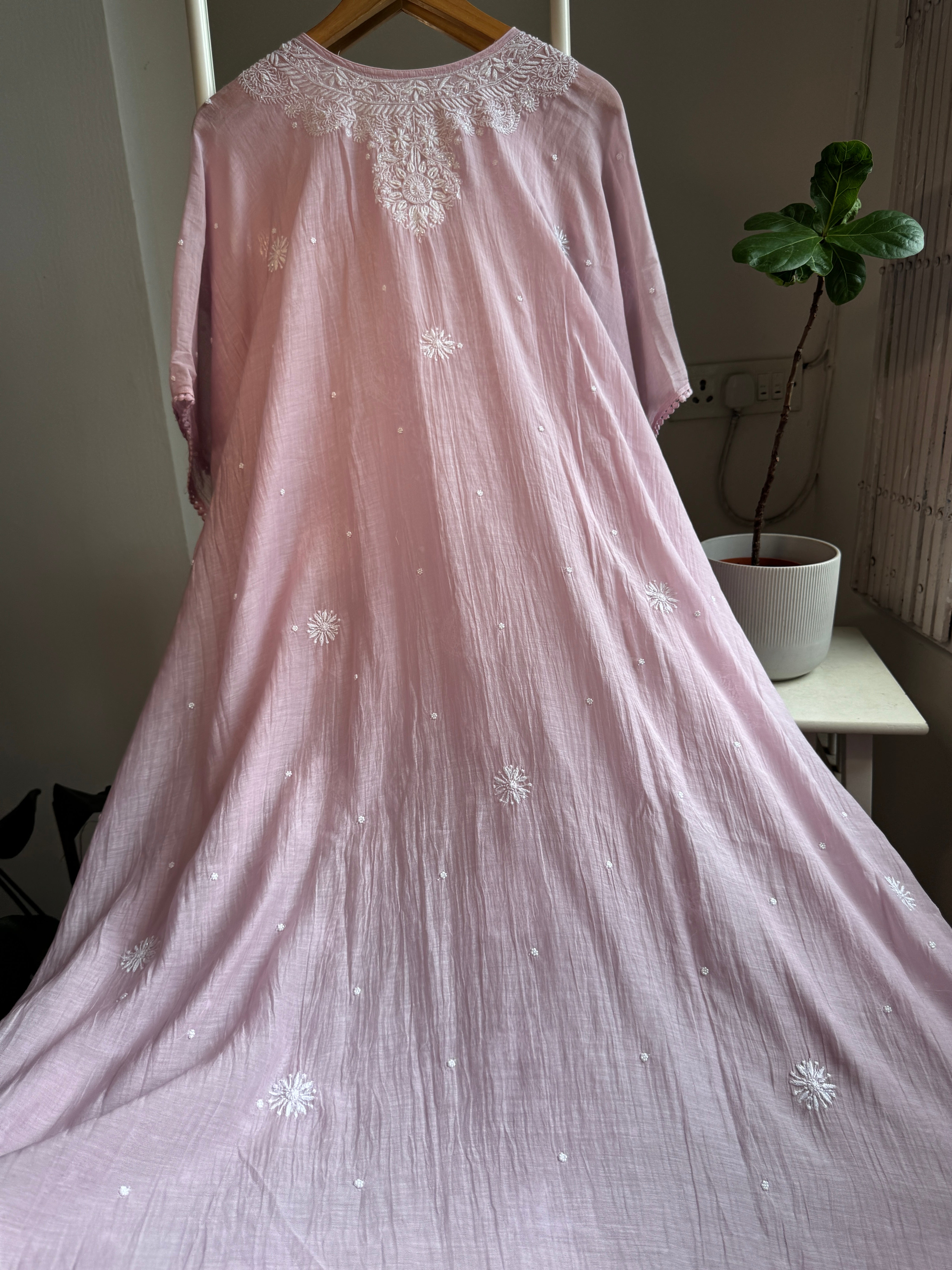 Mul Chanderi Chikankari Kaftan - Mauve ARIAA CHIKANKARI