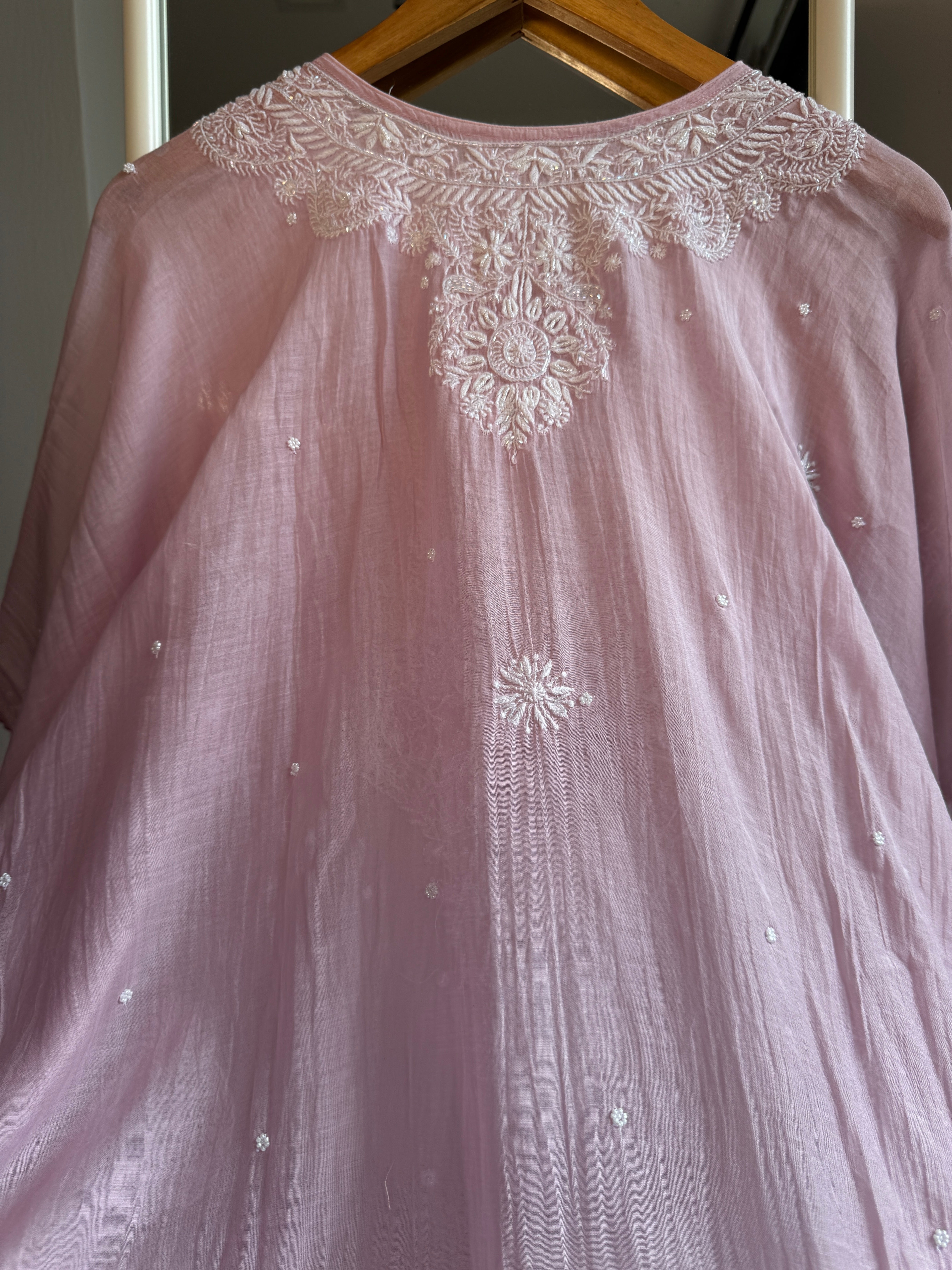 Mul Chanderi Chikankari Kaftan - Mauve ARIAA CHIKANKARI