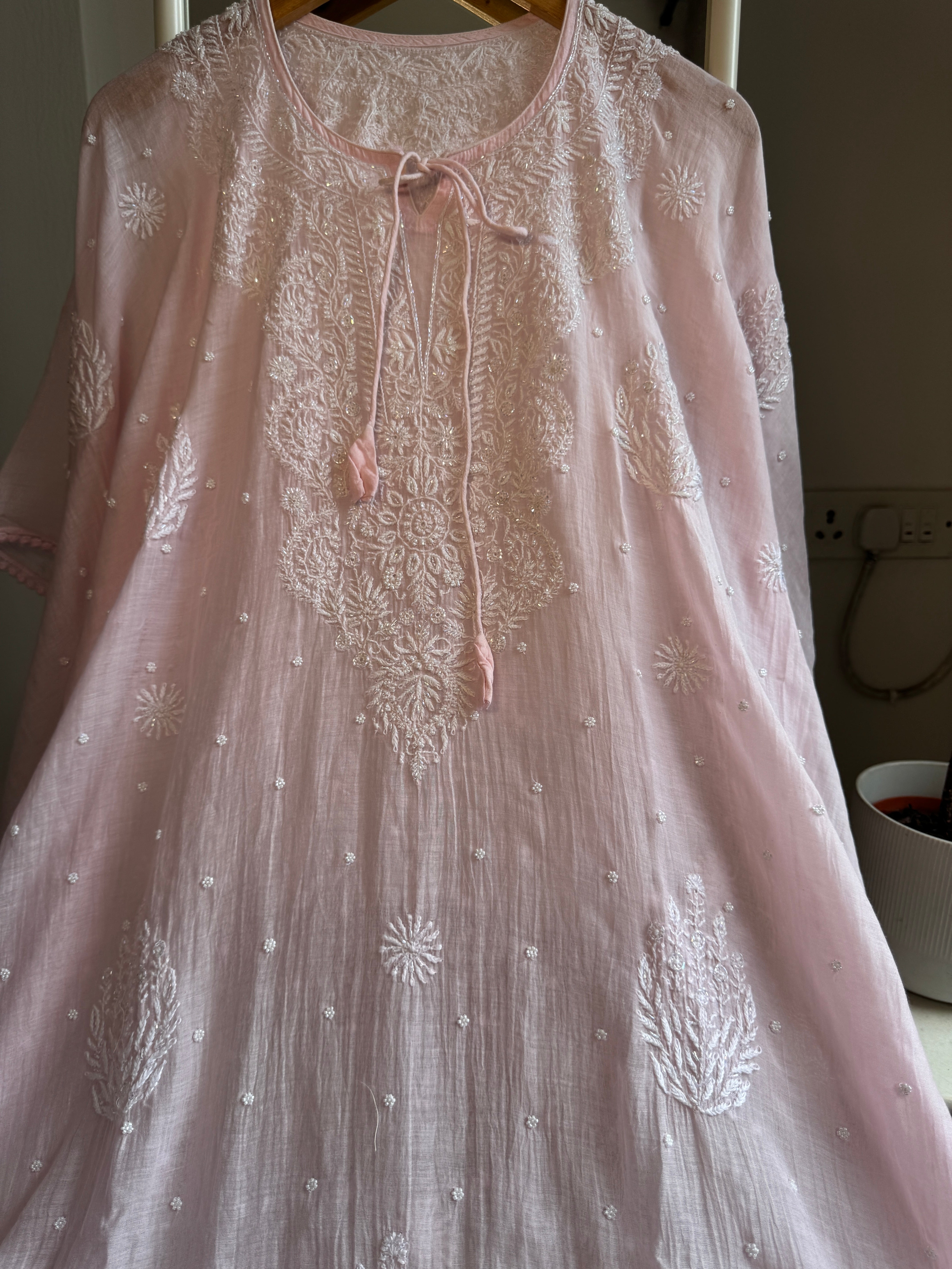 Mul Chanderi Chikankari Kaftan - Pink ARIAA CHIKANKARI