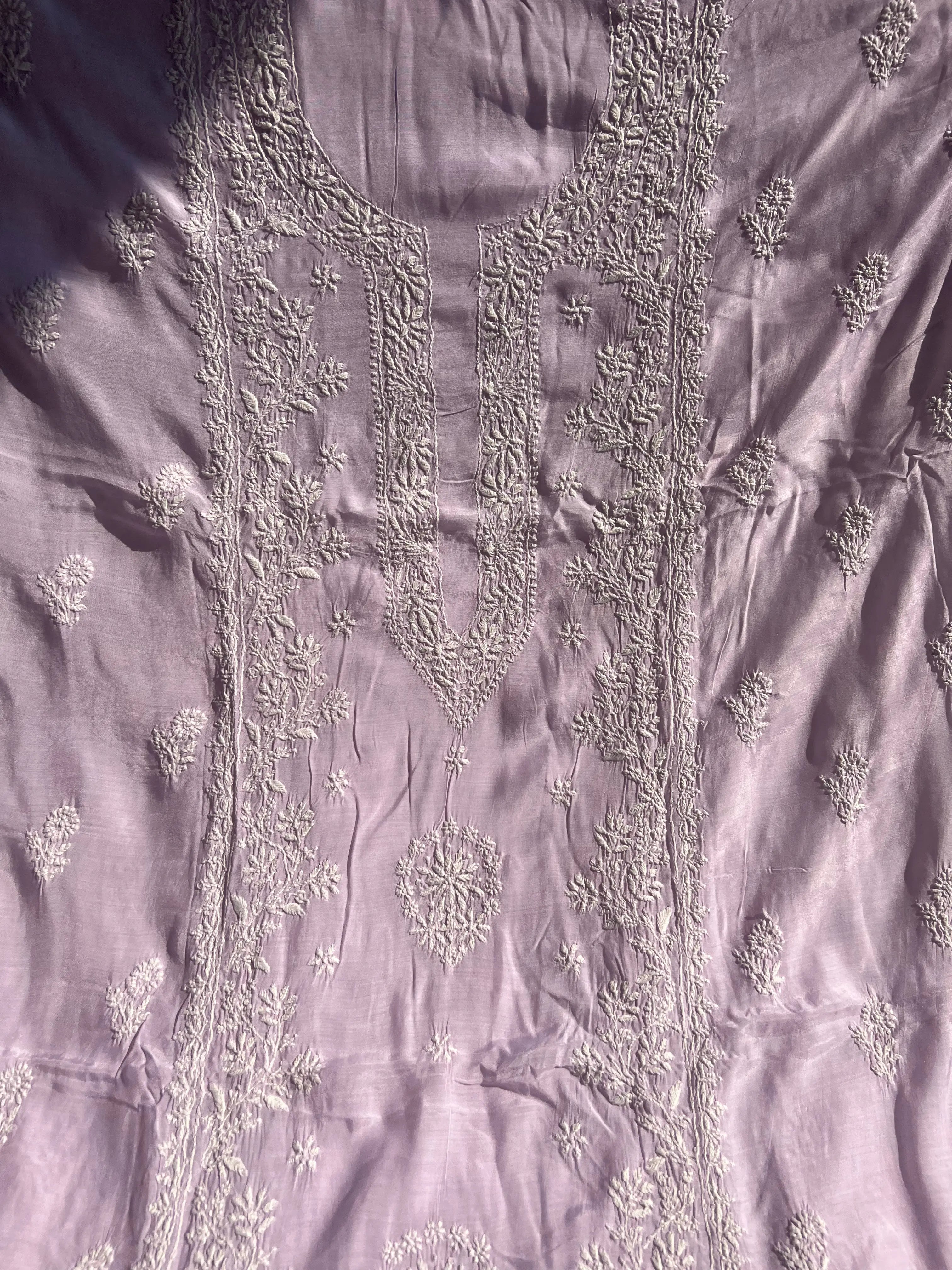 Pure Muslin kurti Length unstitched - Lilac ARIAA CHIKANKARI