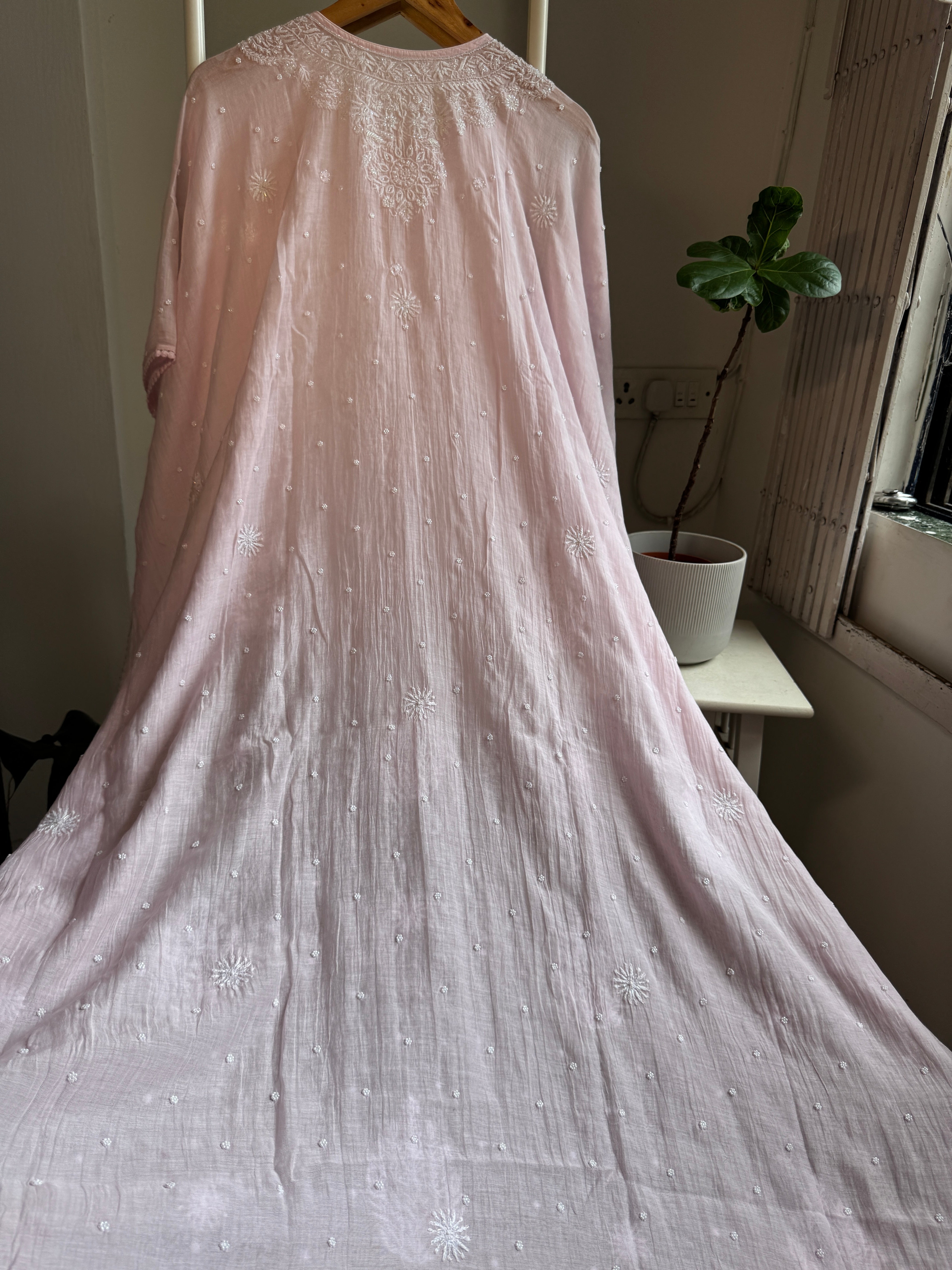 Mul Chanderi Chikankari Kaftan - Pink ARIAA CHIKANKARI