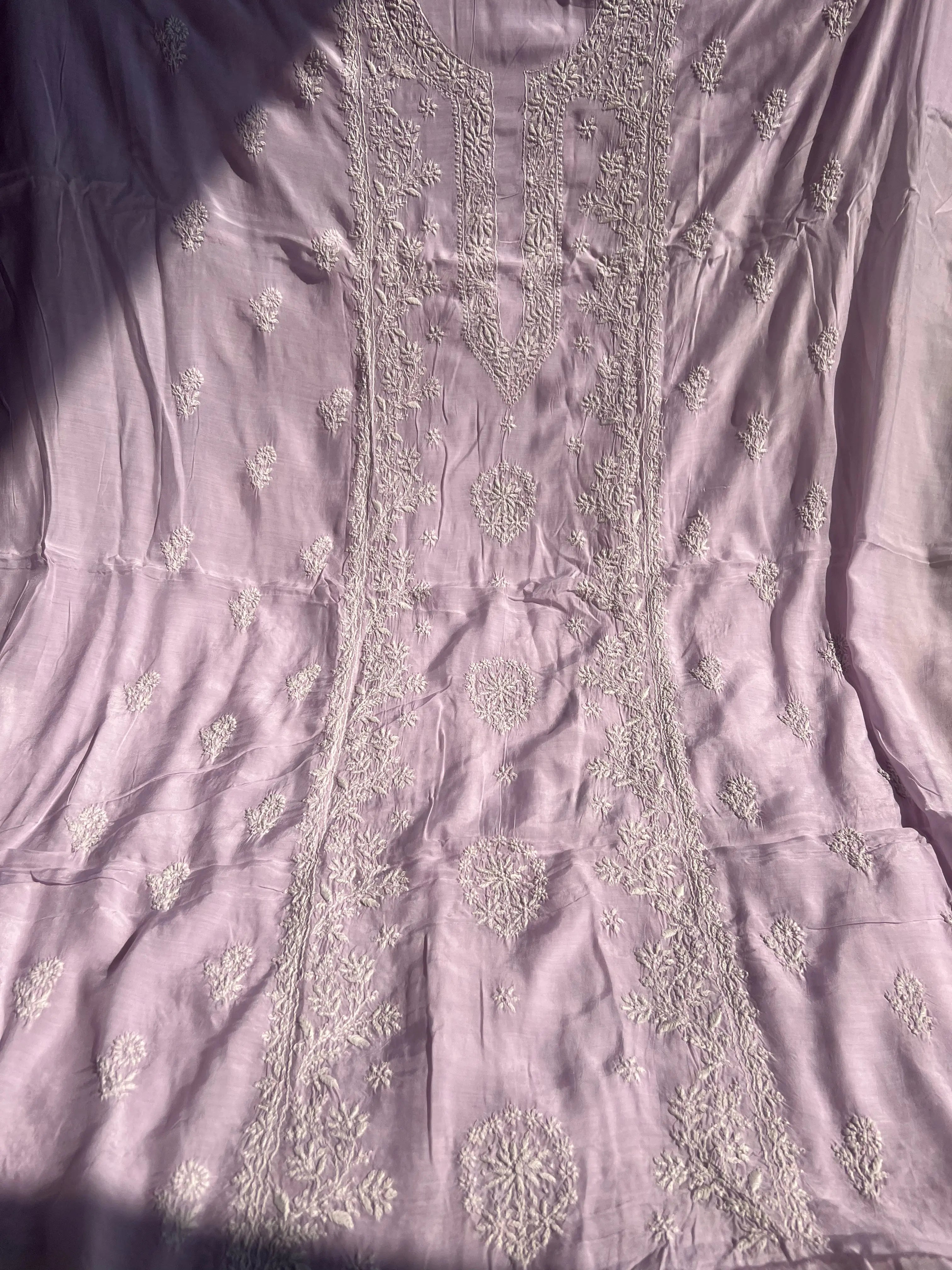 Pure Muslin kurti Length unstitched - Lilac ARIAA CHIKANKARI