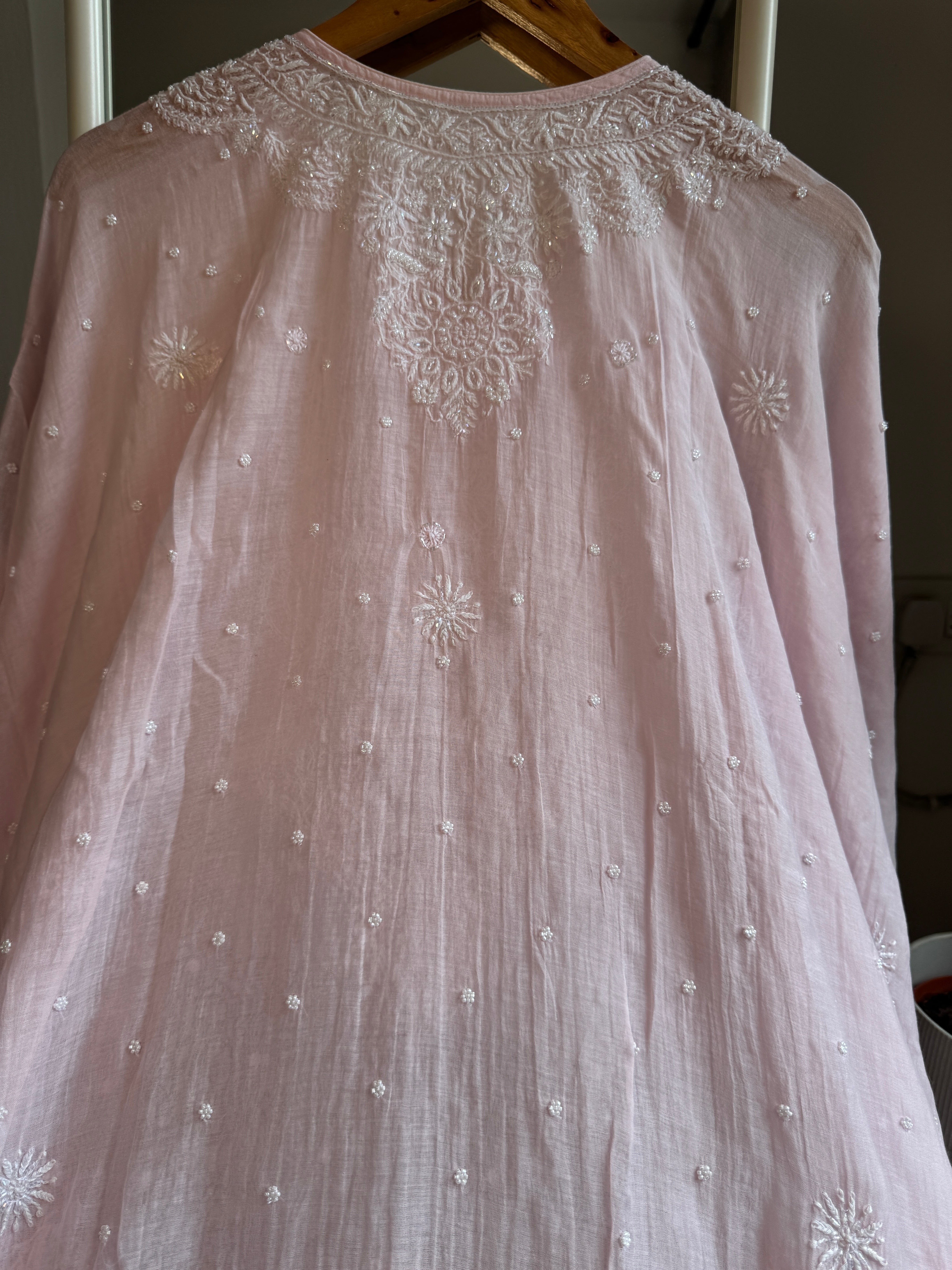 Mul Chanderi Chikankari Kaftan - Pink ARIAA CHIKANKARI