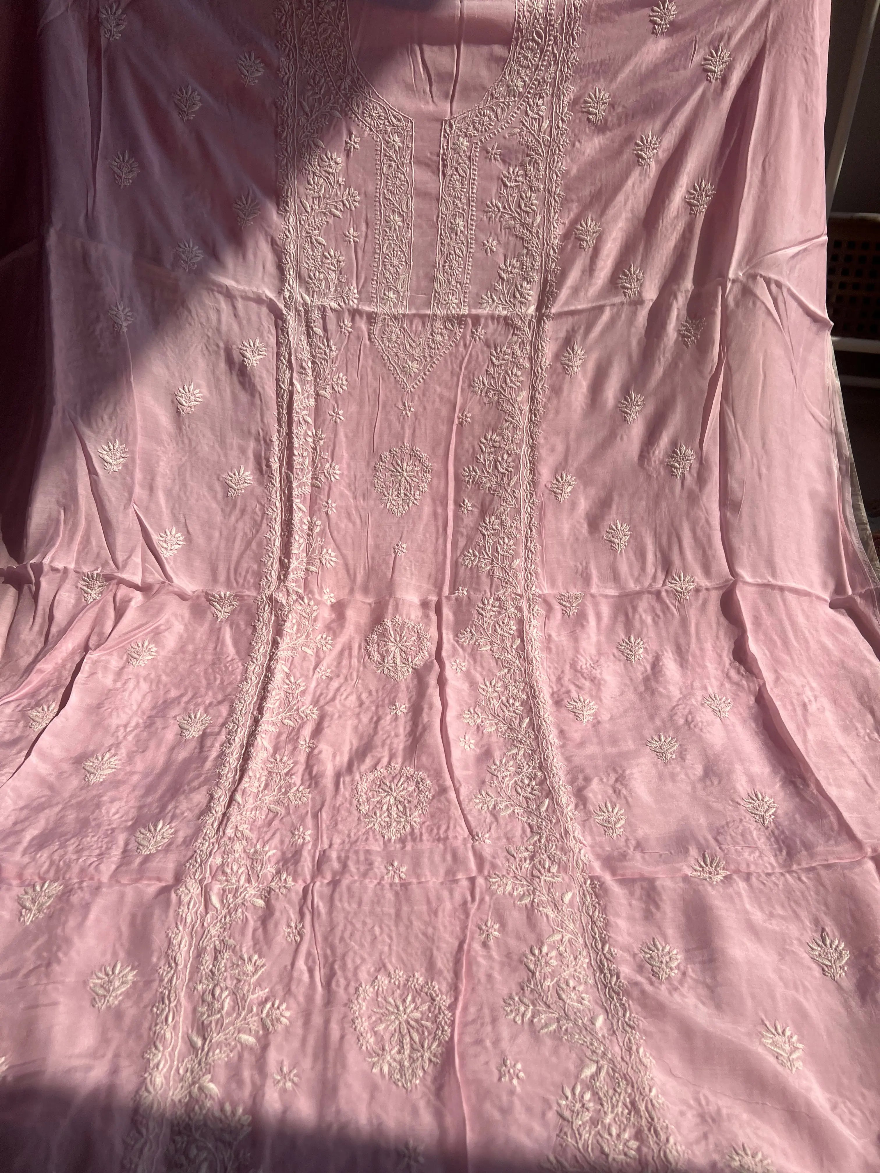 Pure Muslin kurti Length unstitched - Pink ARIAA CHIKANKARI