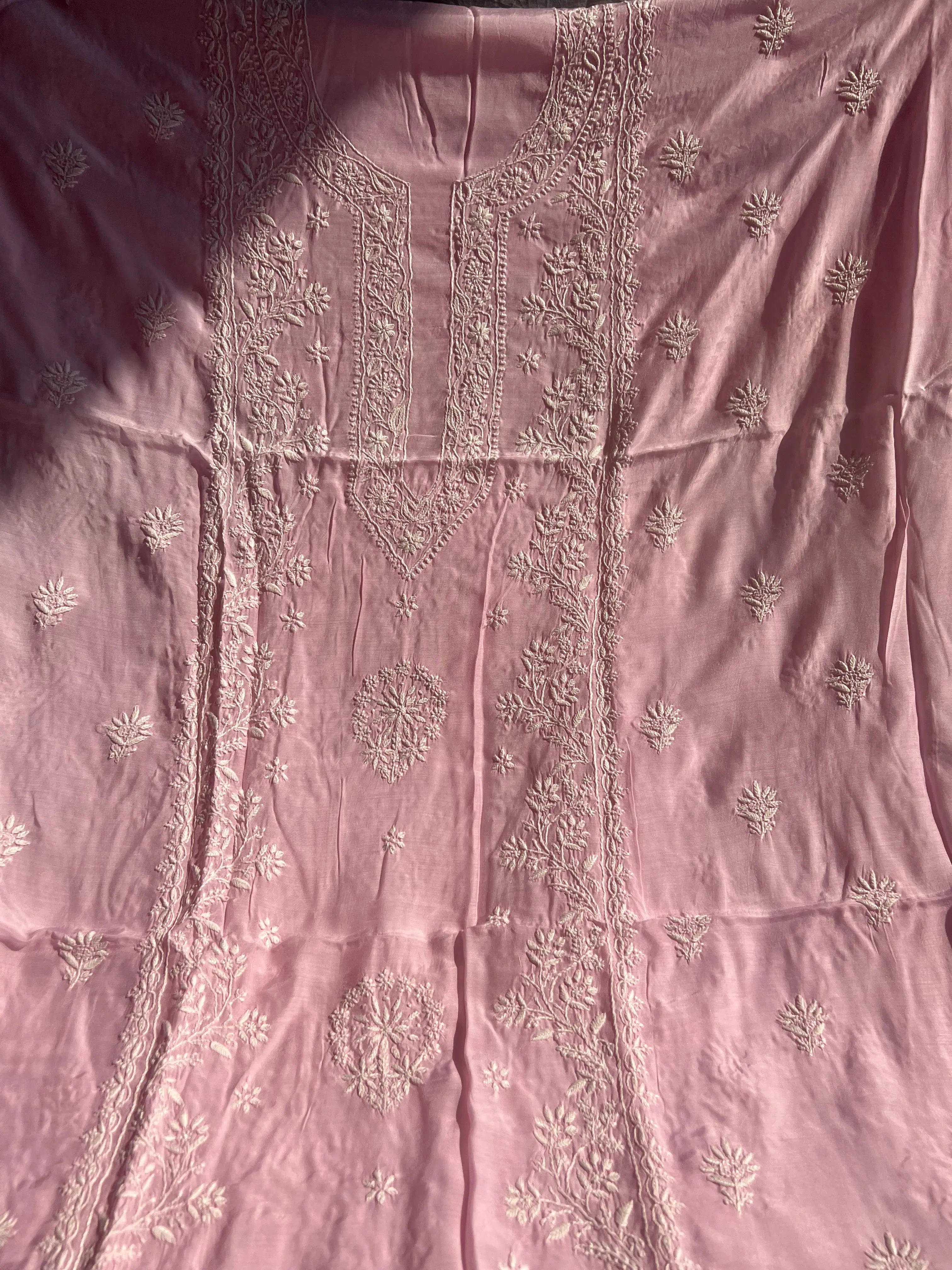 Pure Muslin kurti Length unstitched - Pink ARIAA CHIKANKARI