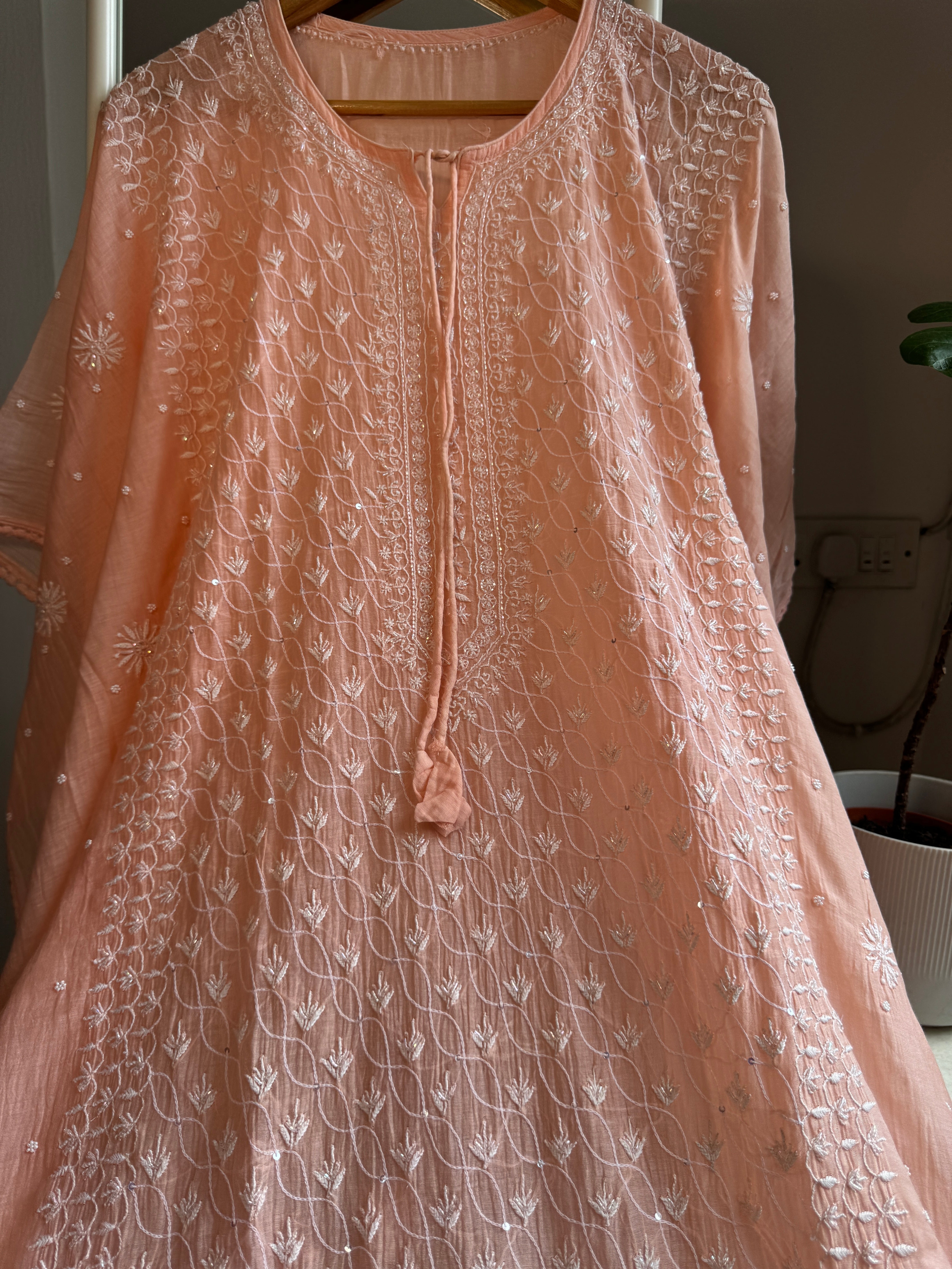Mul Chanderi Chikankari Kaftan - Peach ARIAA CHIKANKARI