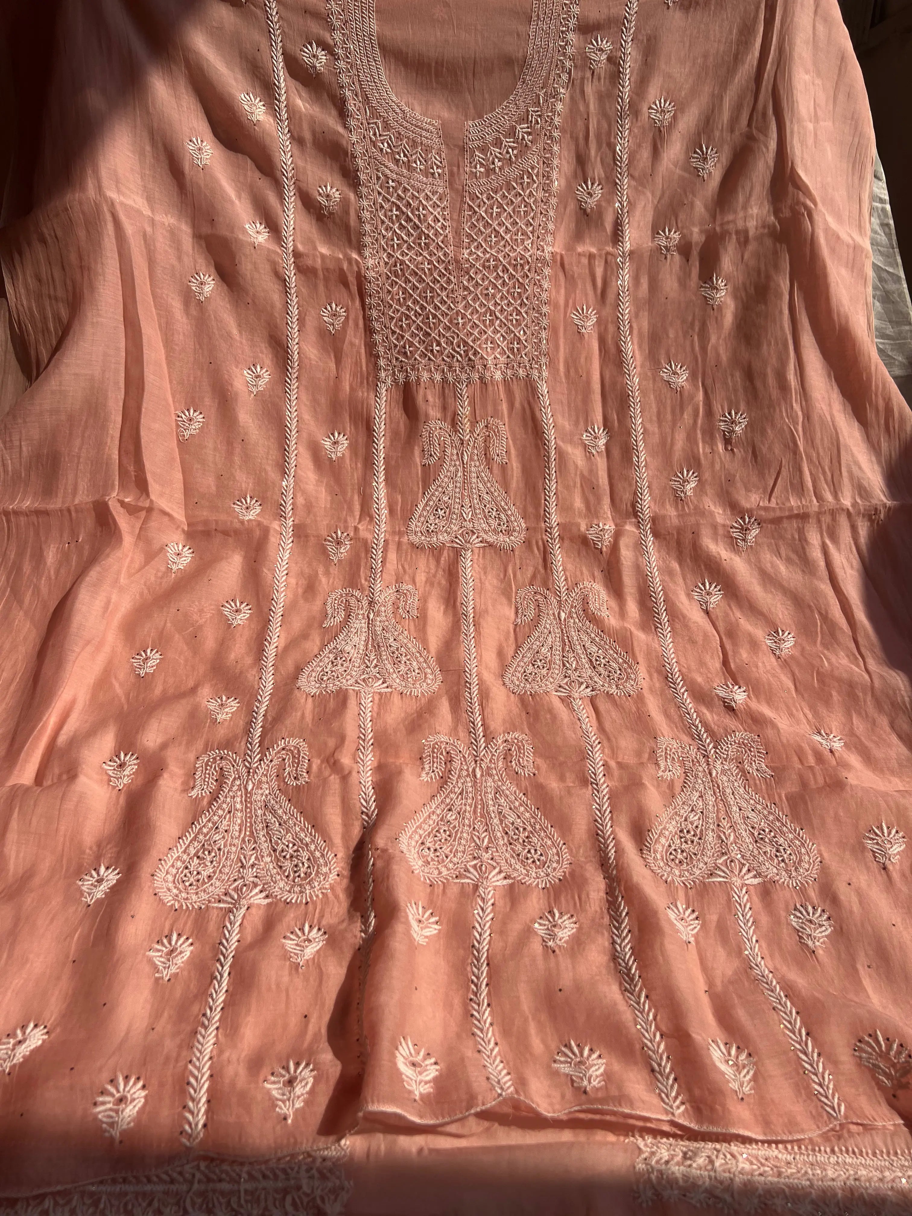 Mul Chanderi Chikankari Unstitched Length with Dupatta -Rosewood ARIAA CHIKANKARI