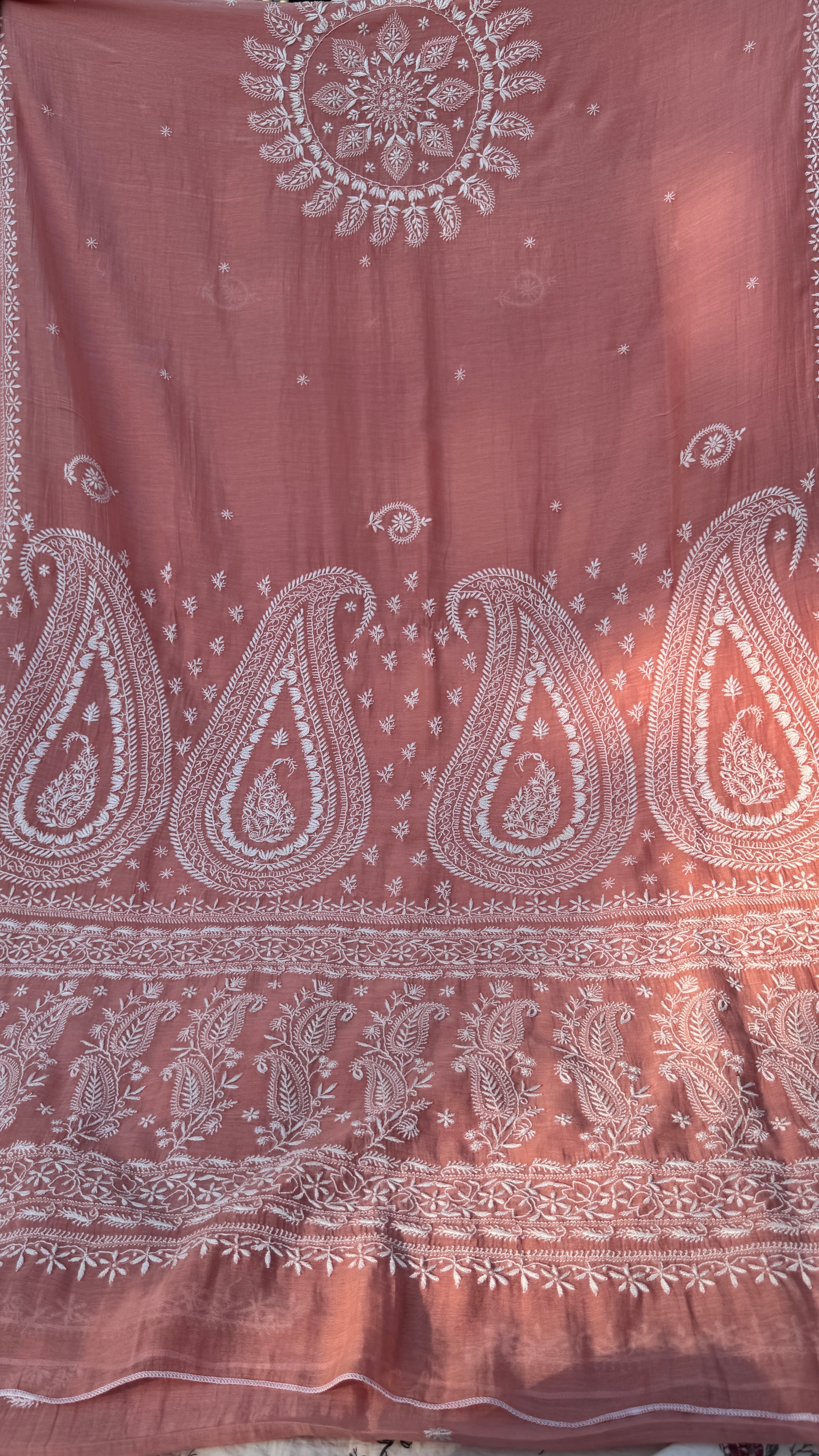 Pure Mul Chanderi Chikankari saree in Pink
