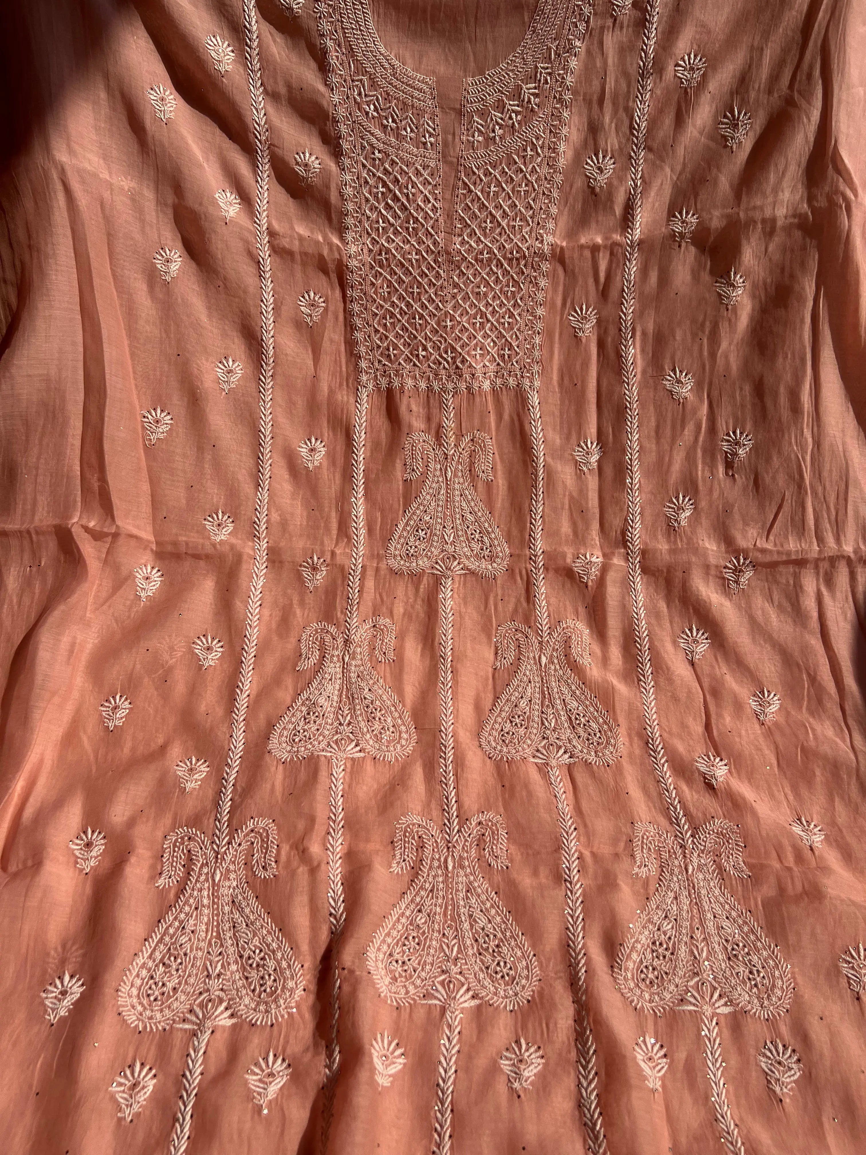 Mul Chanderi Chikankari Unstitched Length with Dupatta -Rosewood ARIAA CHIKANKARI