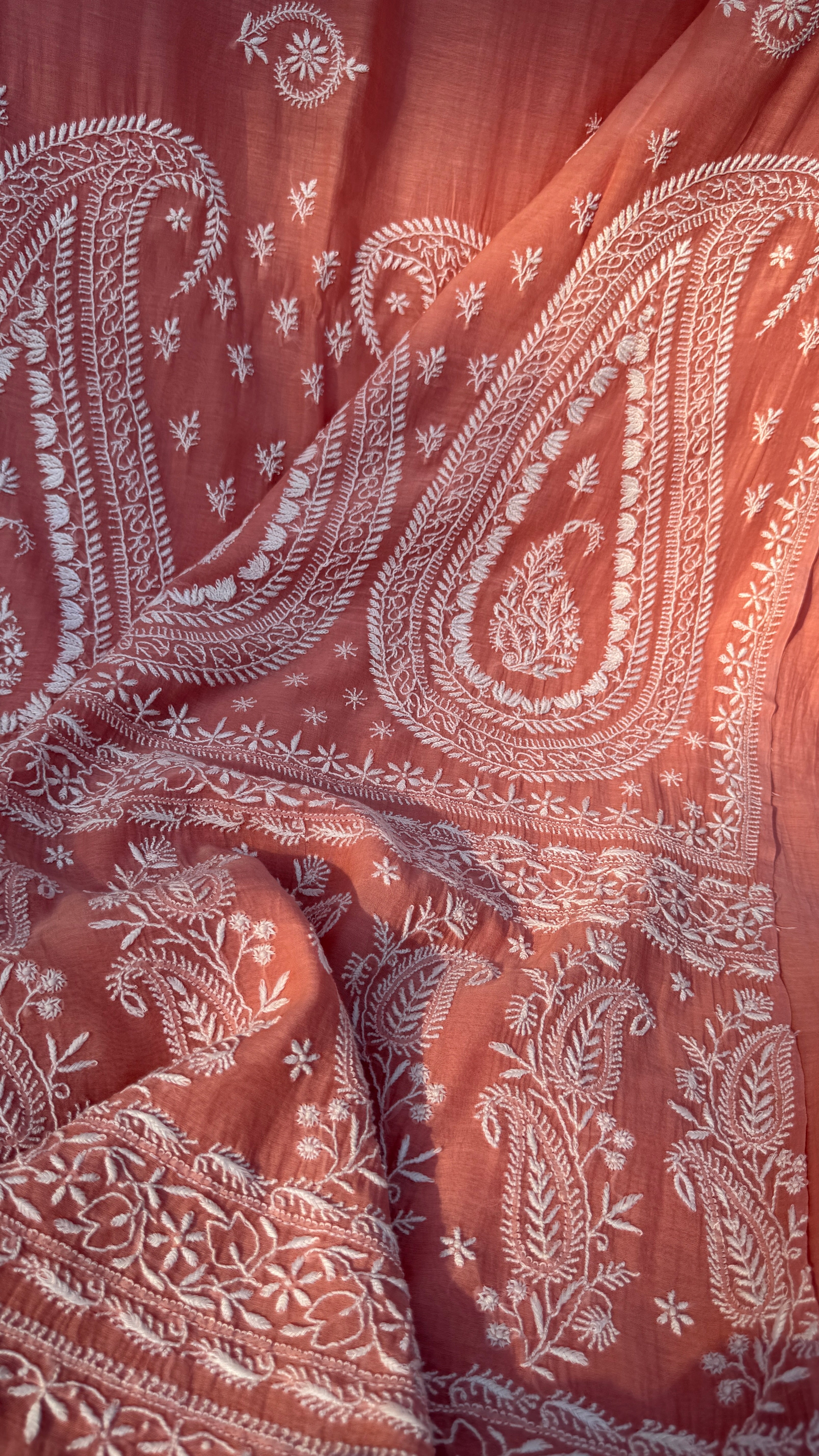 Pure Mul Chanderi Chikankari saree in Pink