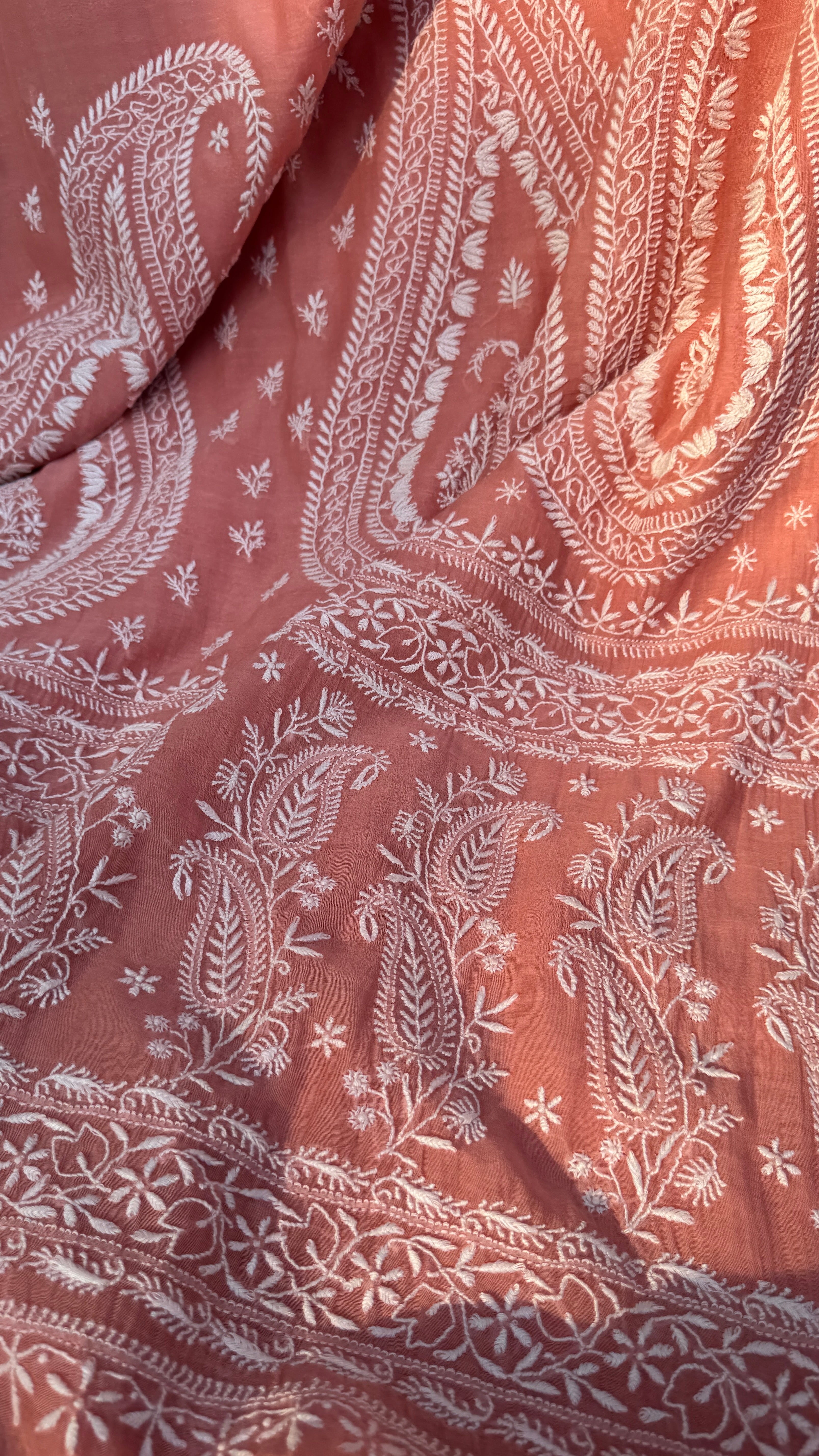 Pure Mul Chanderi Chikankari saree in Pink