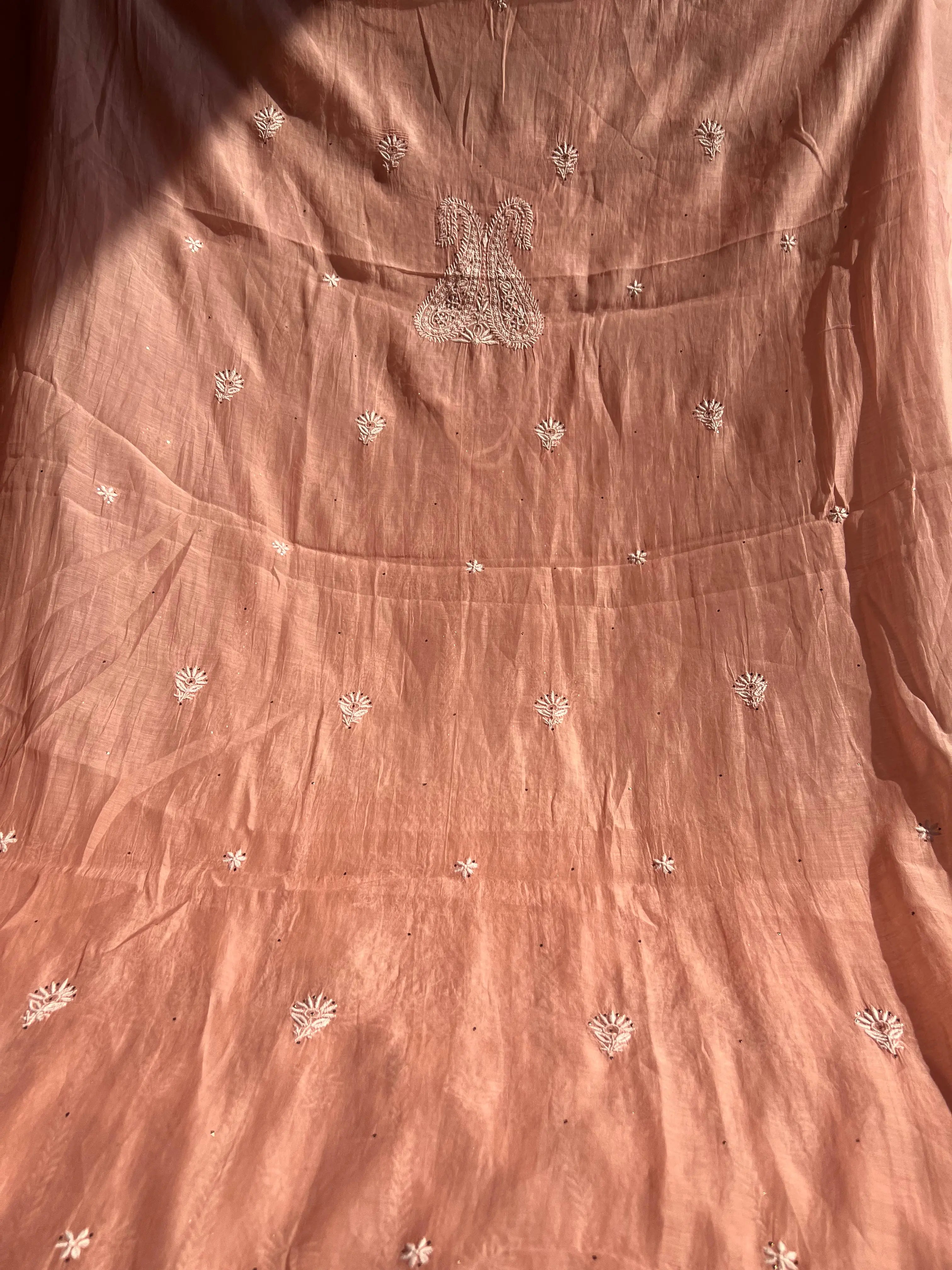 Mul Chanderi Chikankari Unstitched Length with Dupatta -Rosewood ARIAA CHIKANKARI
