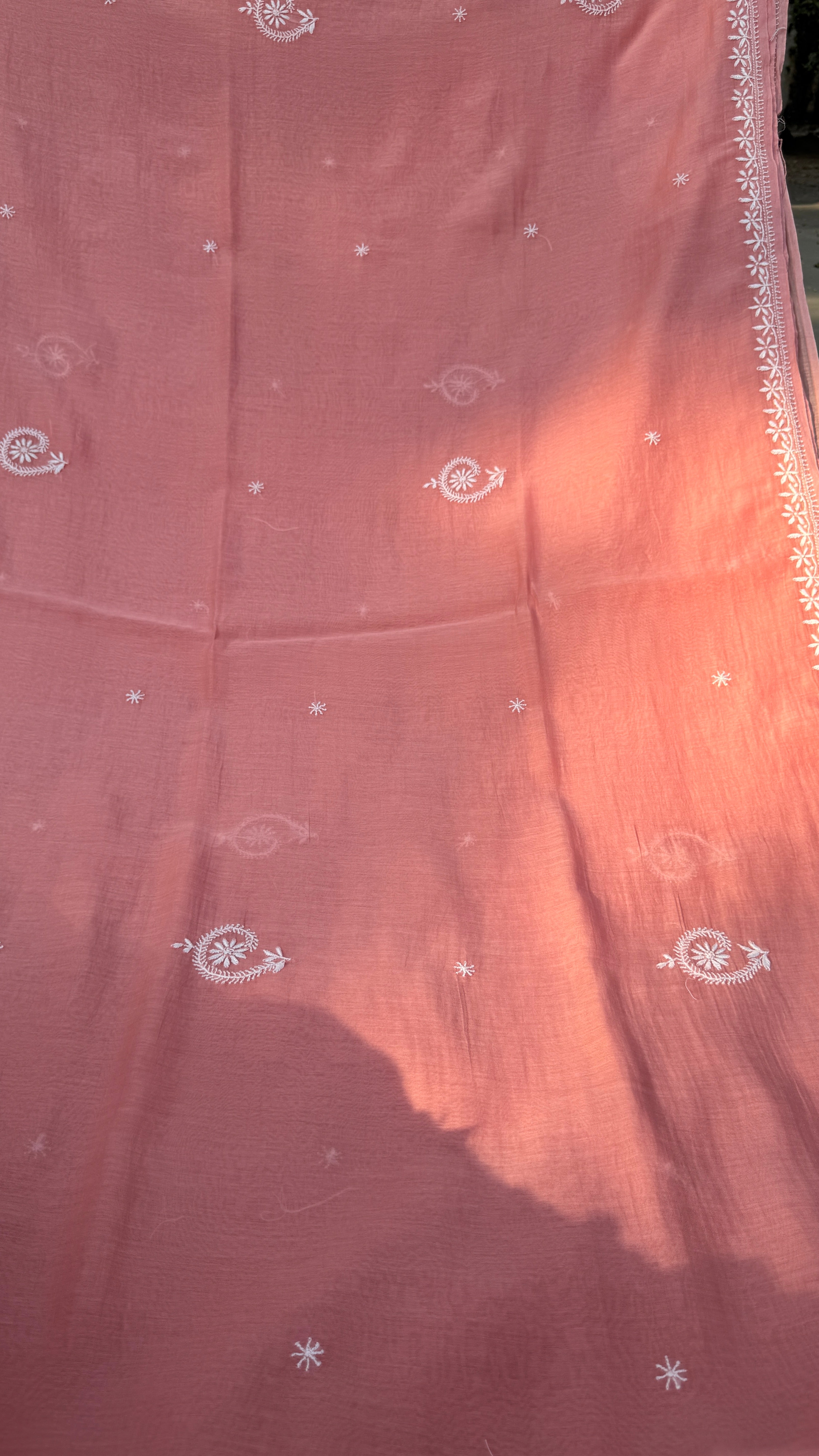 Pure Mul Chanderi Chikankari saree in Pink