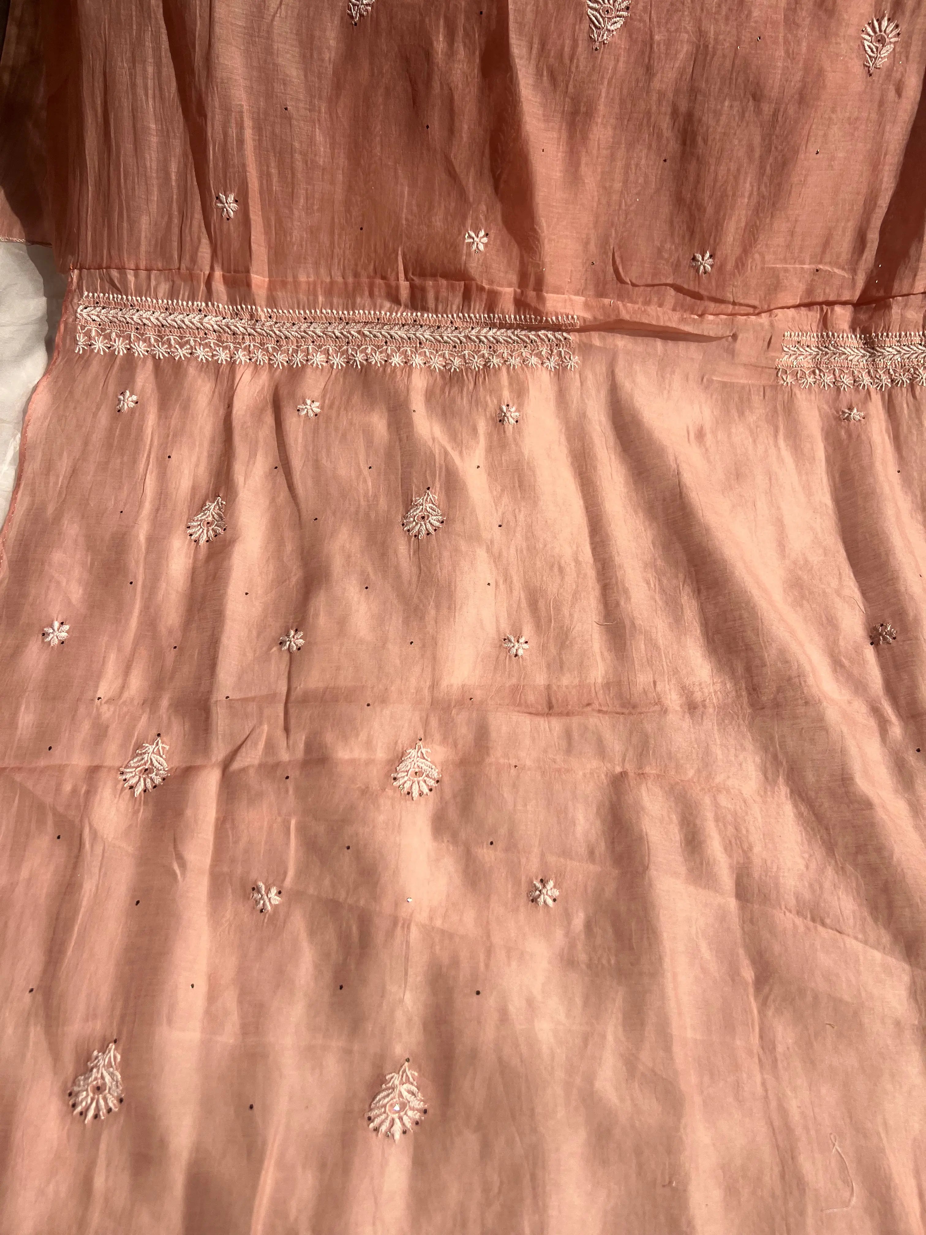 Mul Chanderi Chikankari Unstitched Length with Dupatta -Rosewood ARIAA CHIKANKARI