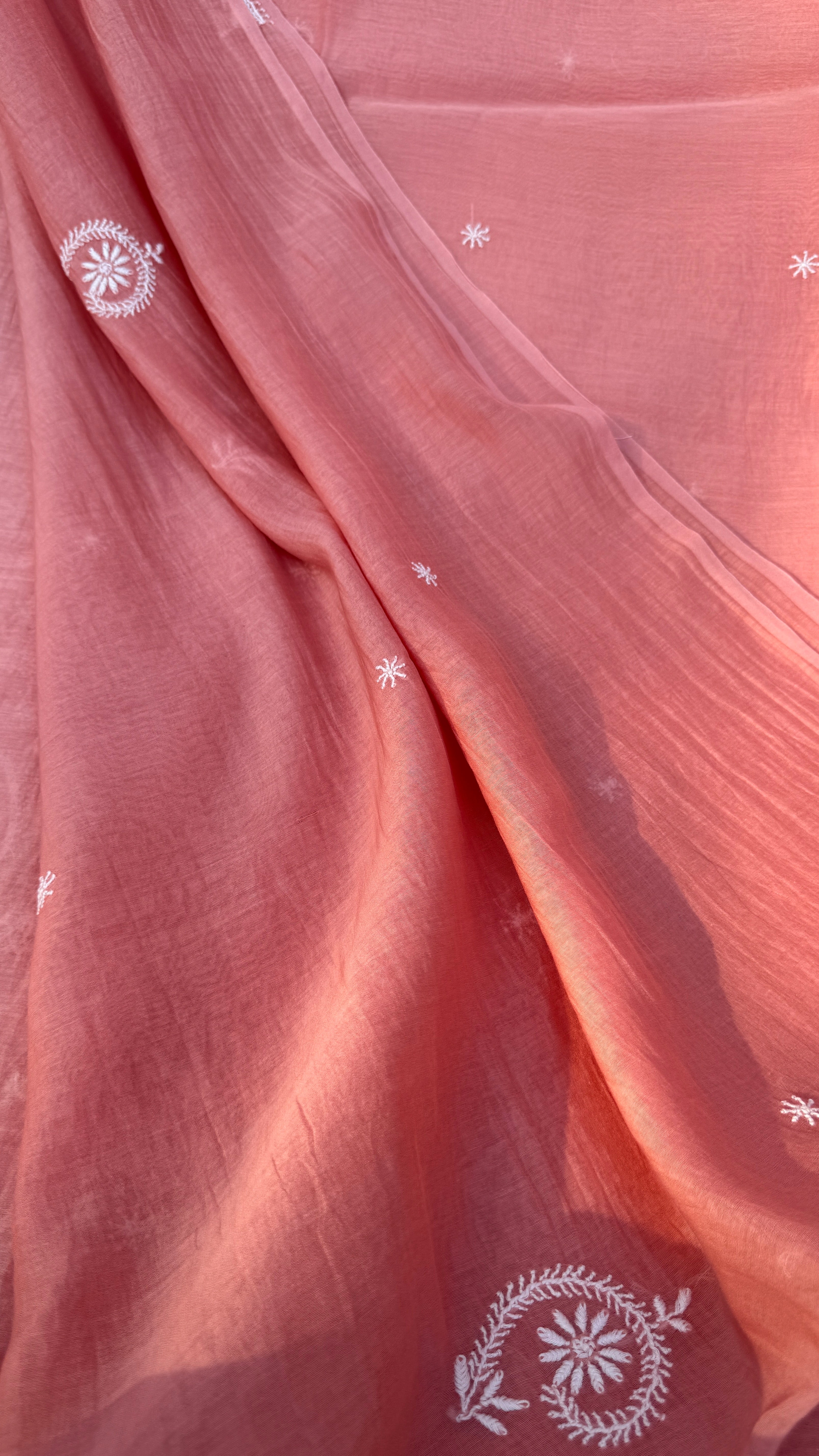 Pure Mul Chanderi Chikankari saree in Pink