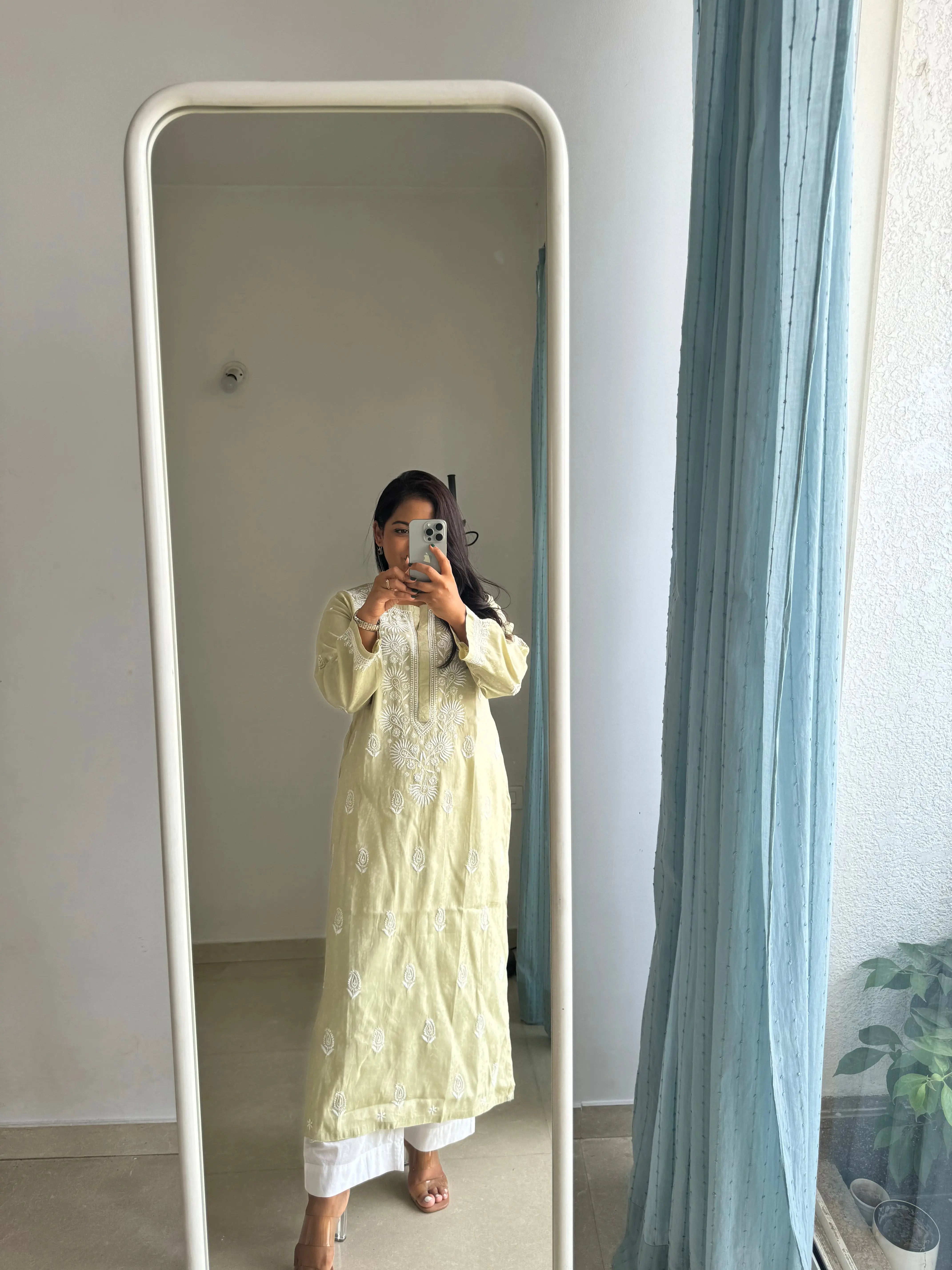 Cotton Chikankari Kurti - Pista Green ARIAA CHIKANKARI