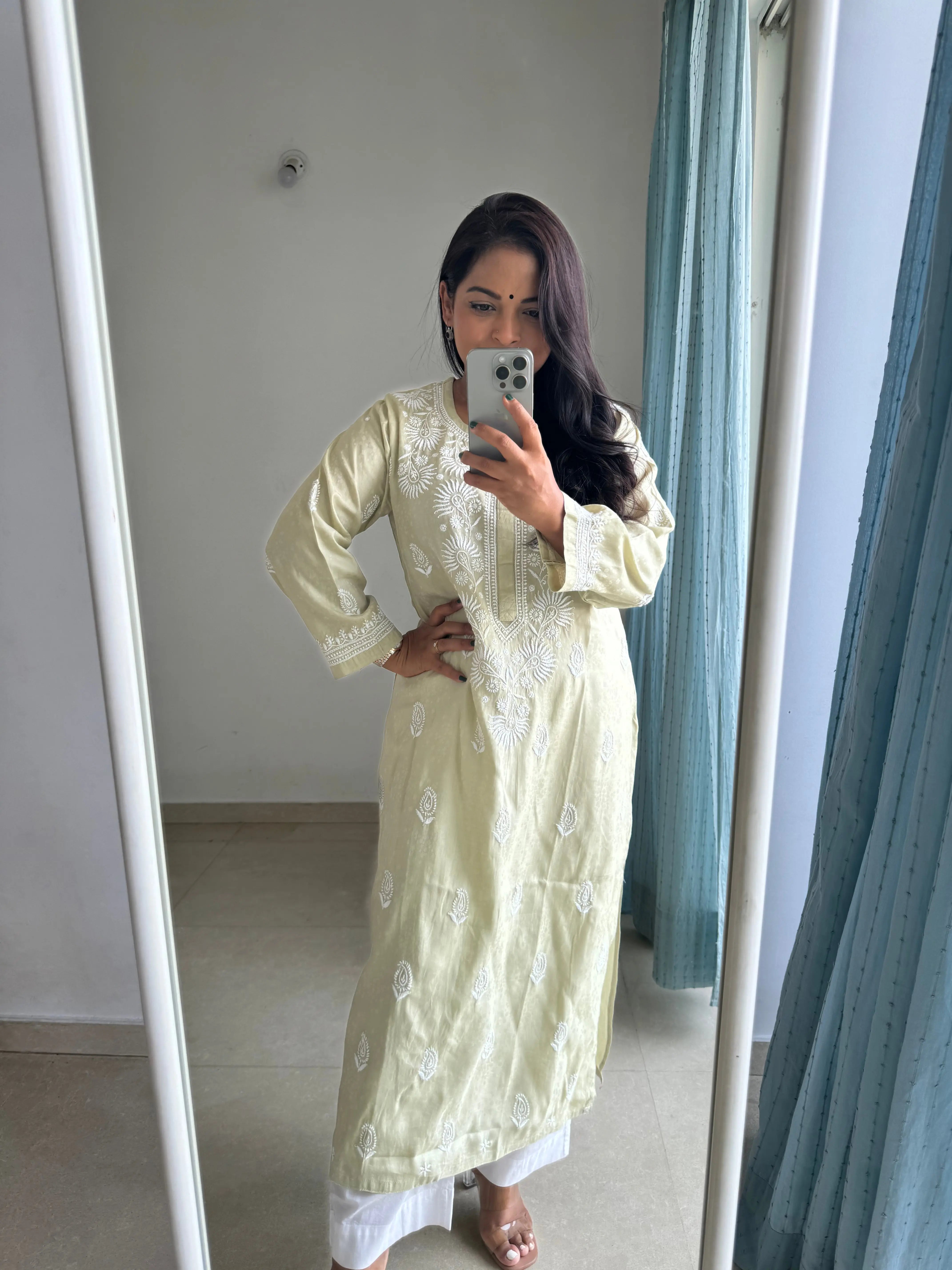 Cotton Chikankari Kurti - Pista Green ARIAA CHIKANKARI