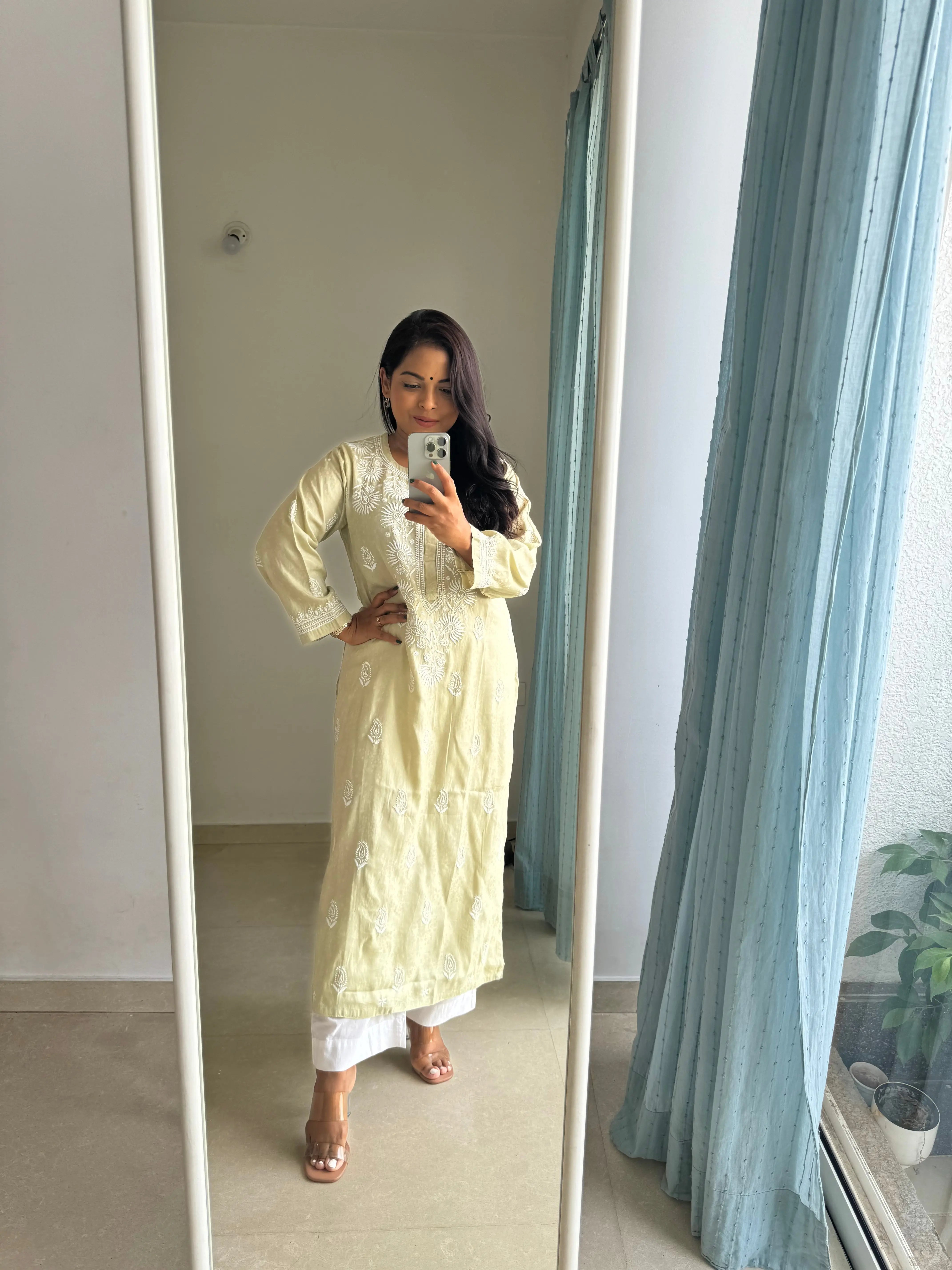 Cotton Chikankari Kurti - Pista Green ARIAA CHIKANKARI