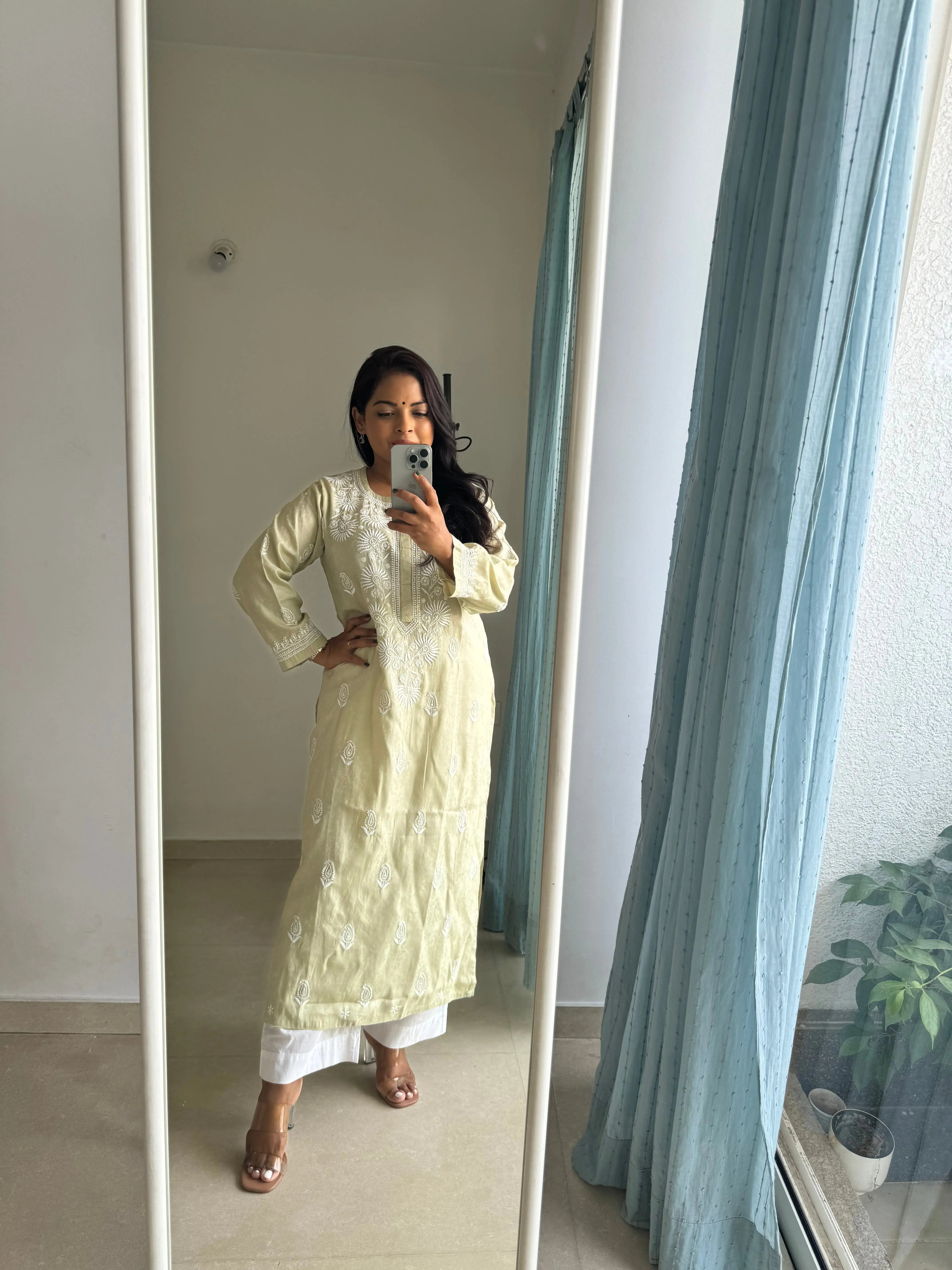 Cotton Chikankari Kurti - Pista Green ARIAA CHIKANKARI