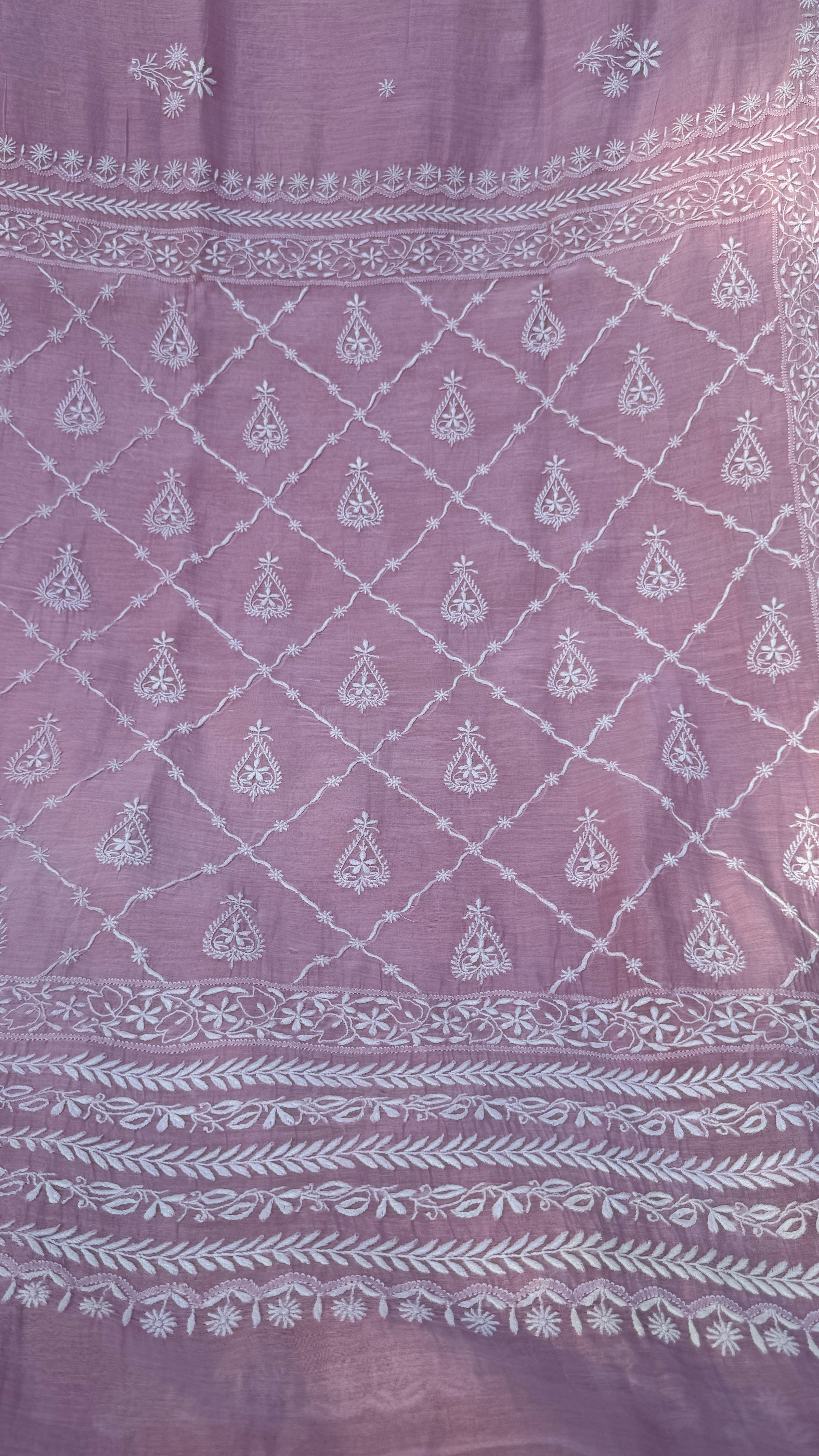 Pure Mul Chanderi Chikankari saree in Mauve