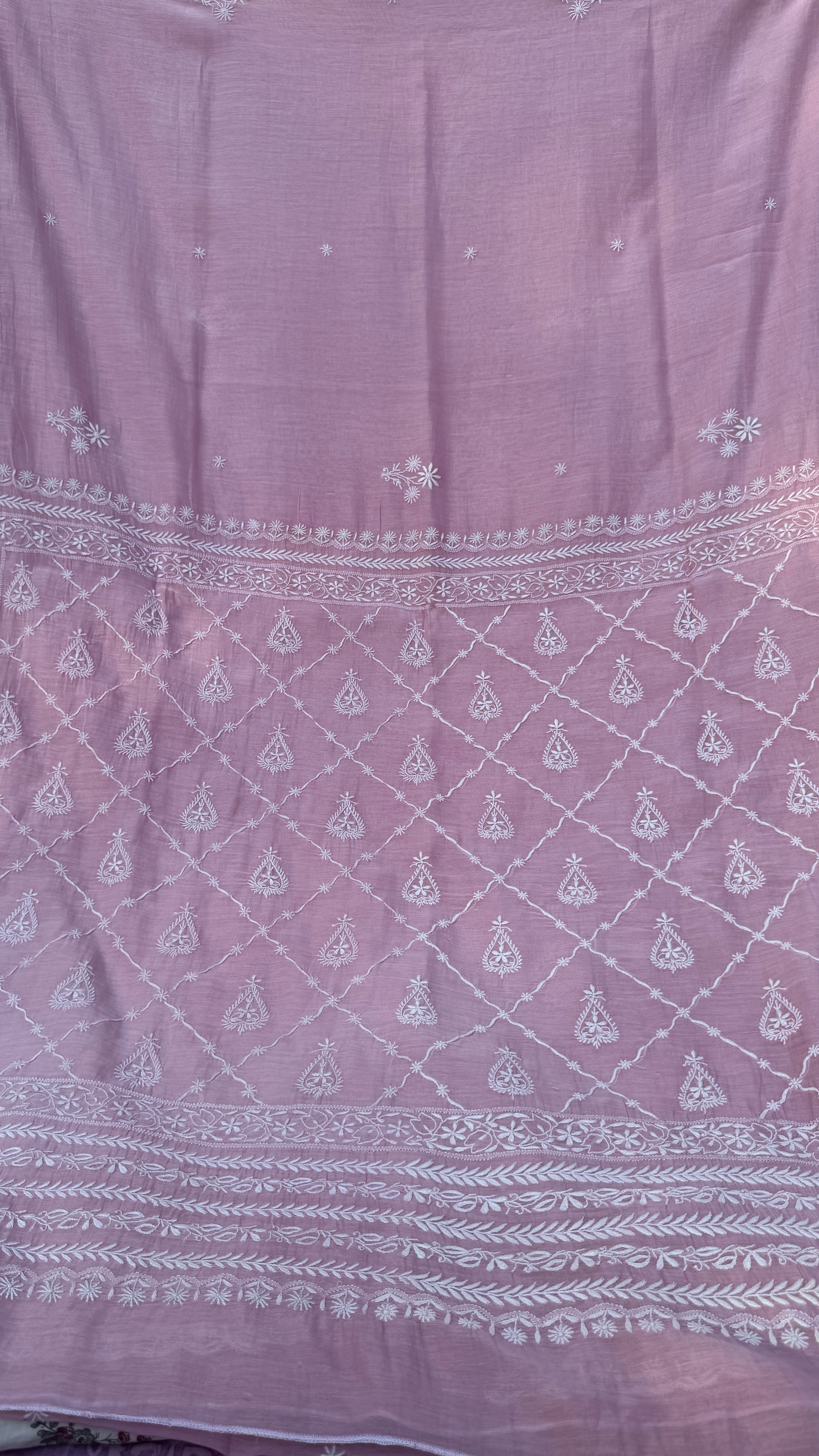 Pure Mul Chanderi Chikankari saree in Mauve