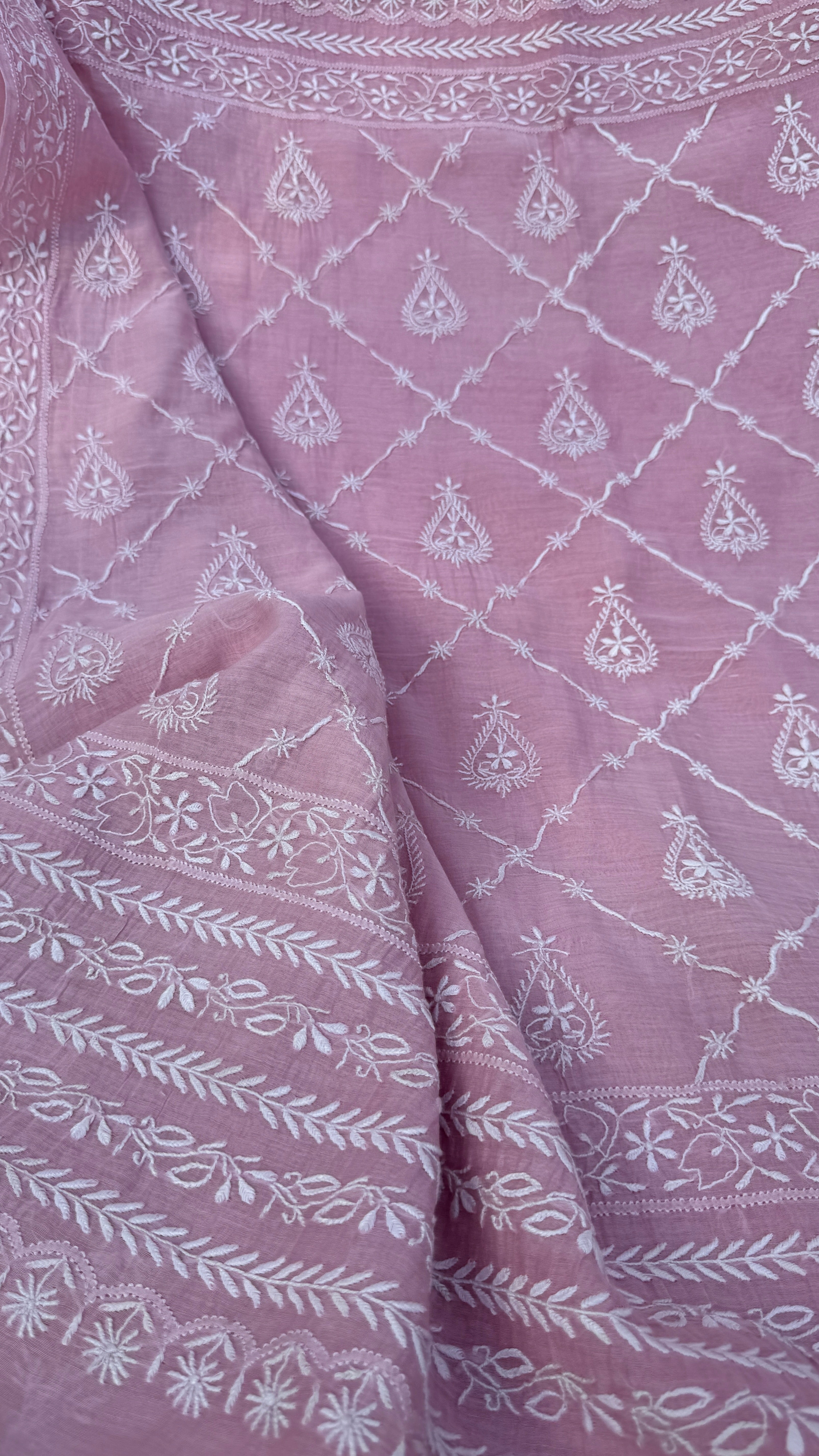 Pure Mul Chanderi Chikankari saree in Mauve