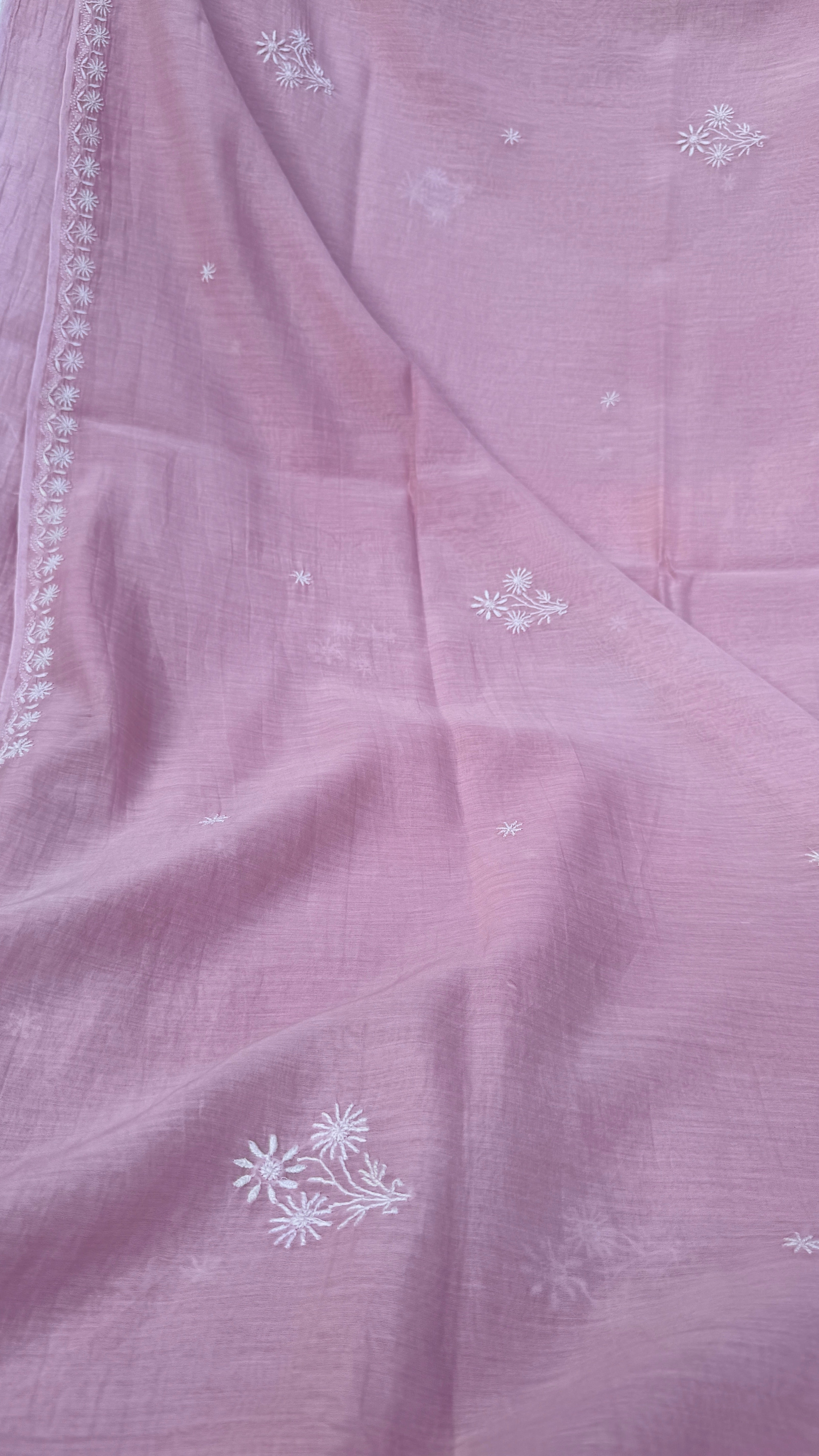 Pure Mul Chanderi Chikankari saree in Mauve