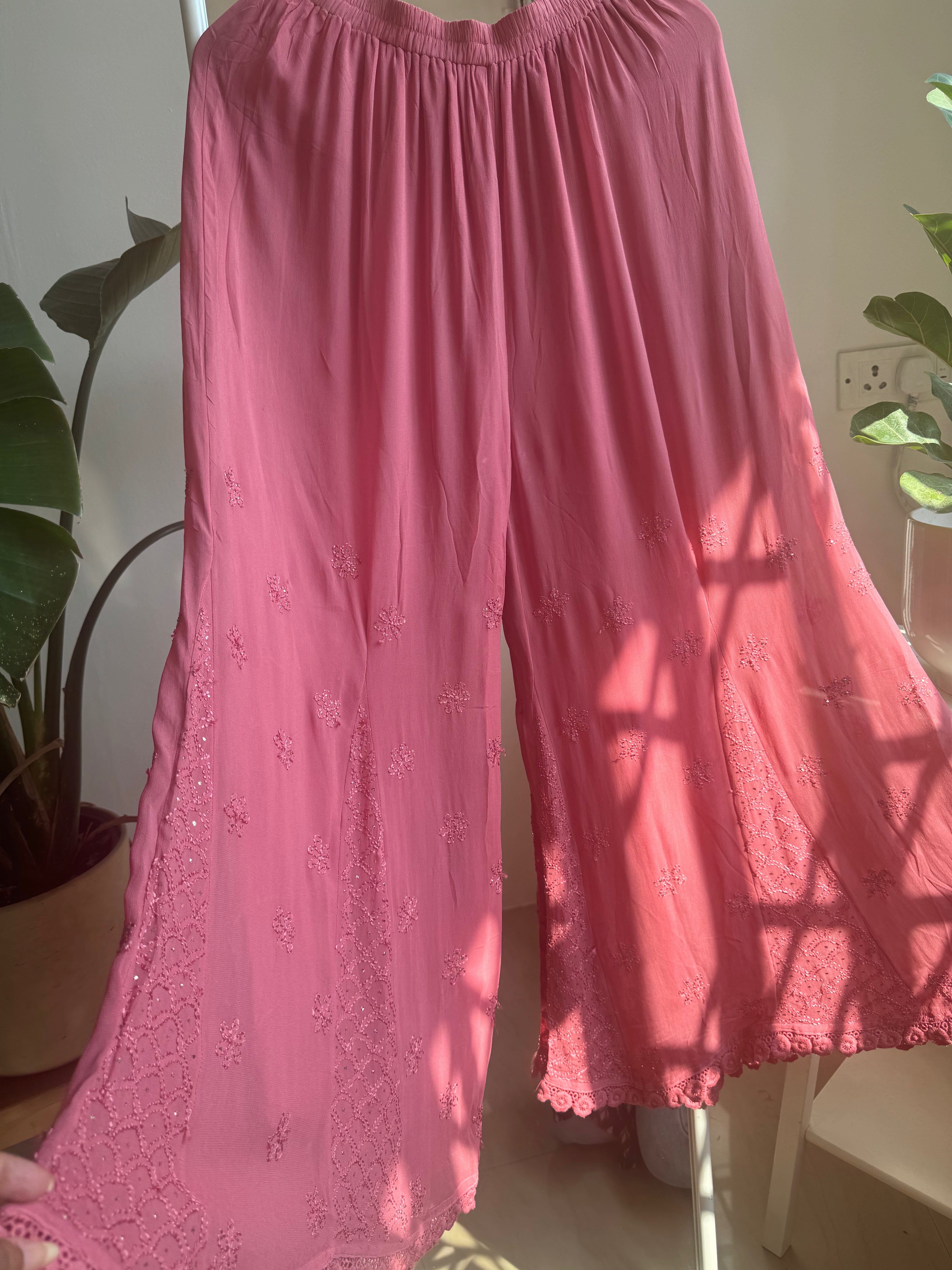 Chikankari Plazzo with mukaish - Flare - Rosewood ARIAA CHIKANKARI