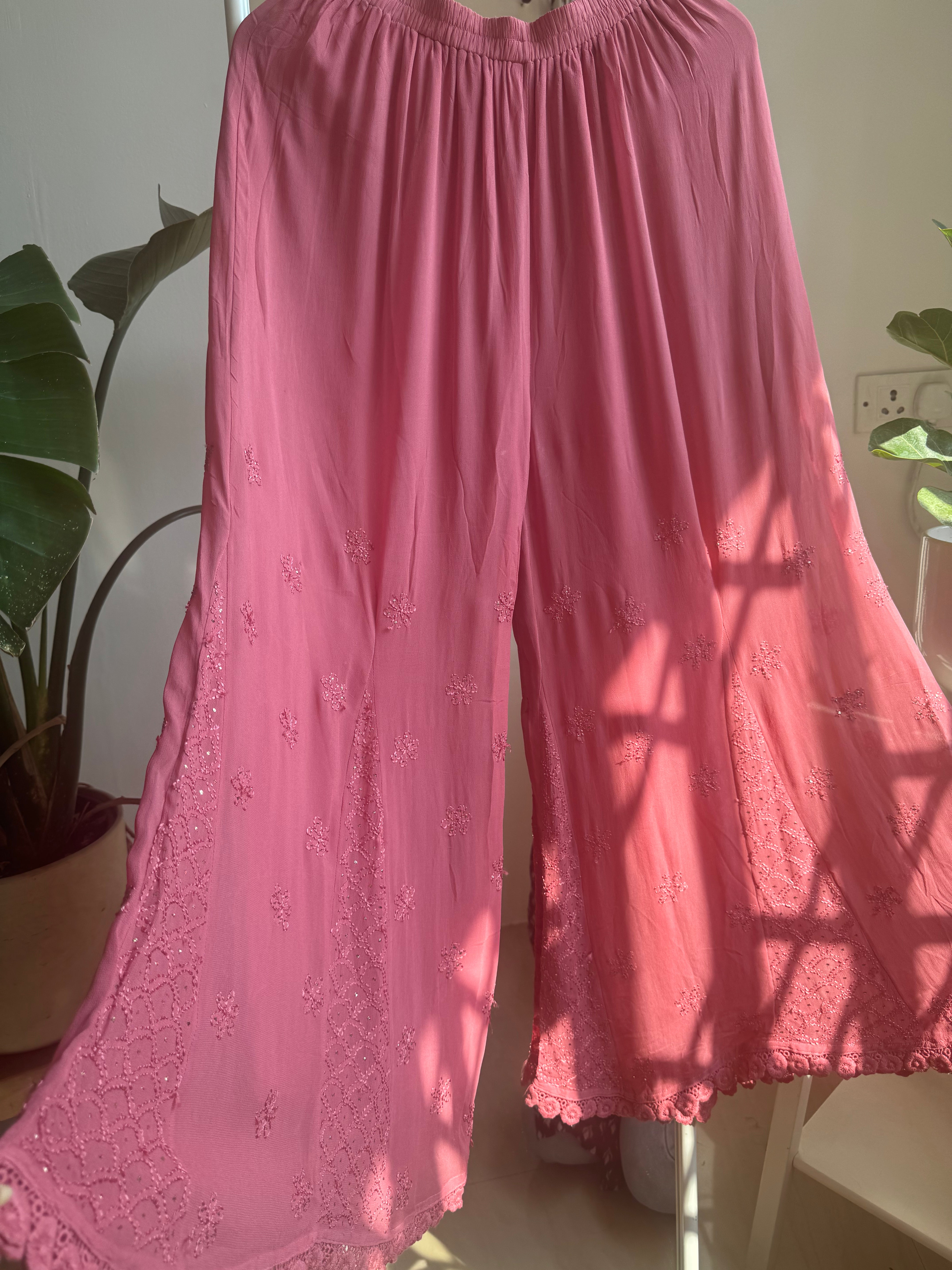 Chikankari Plazzo with mukaish - Flare - Rosewood ARIAA CHIKANKARI