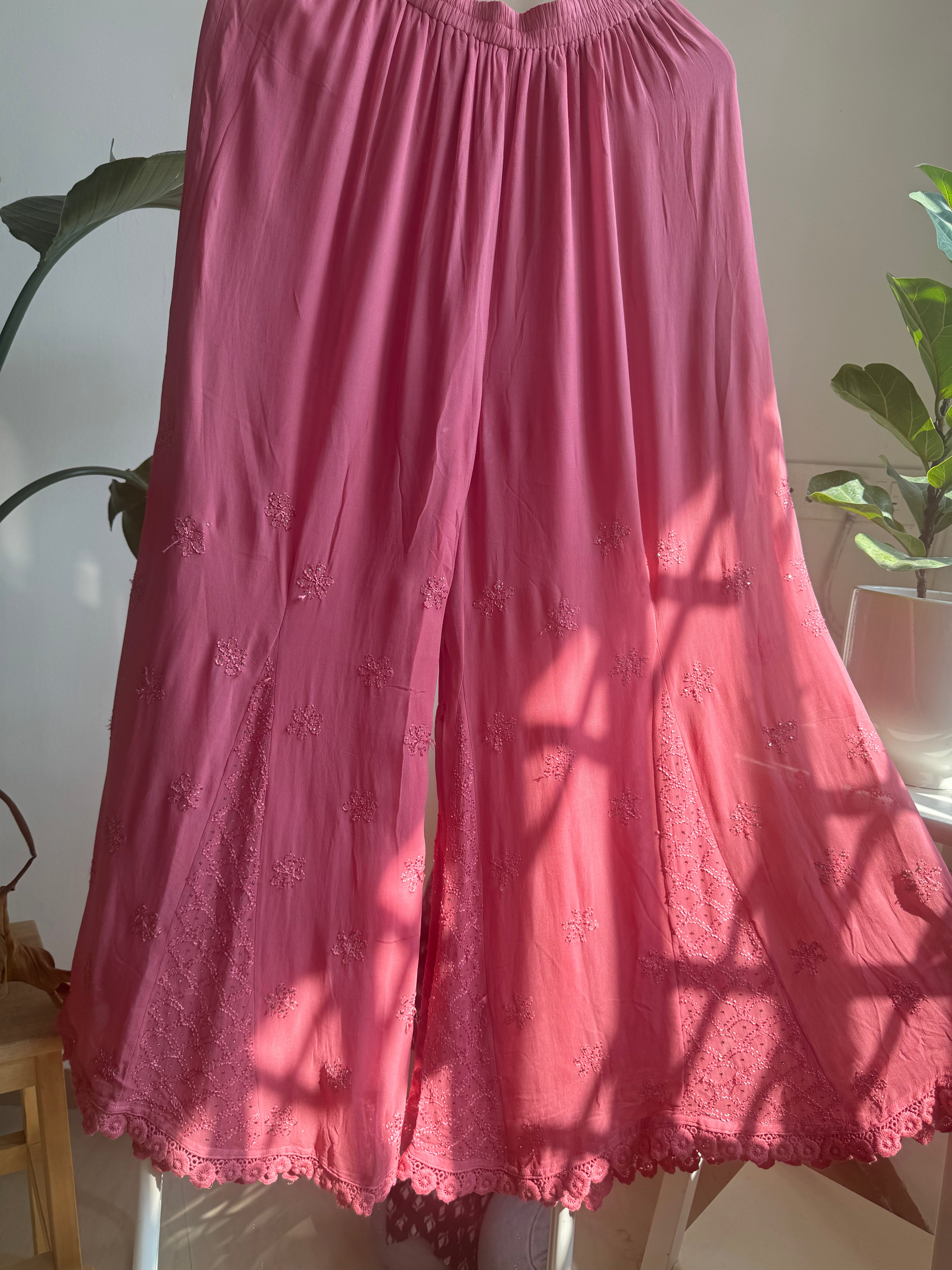 Chikankari Plazzo with mukaish - Flare - Rosewood ARIAA CHIKANKARI