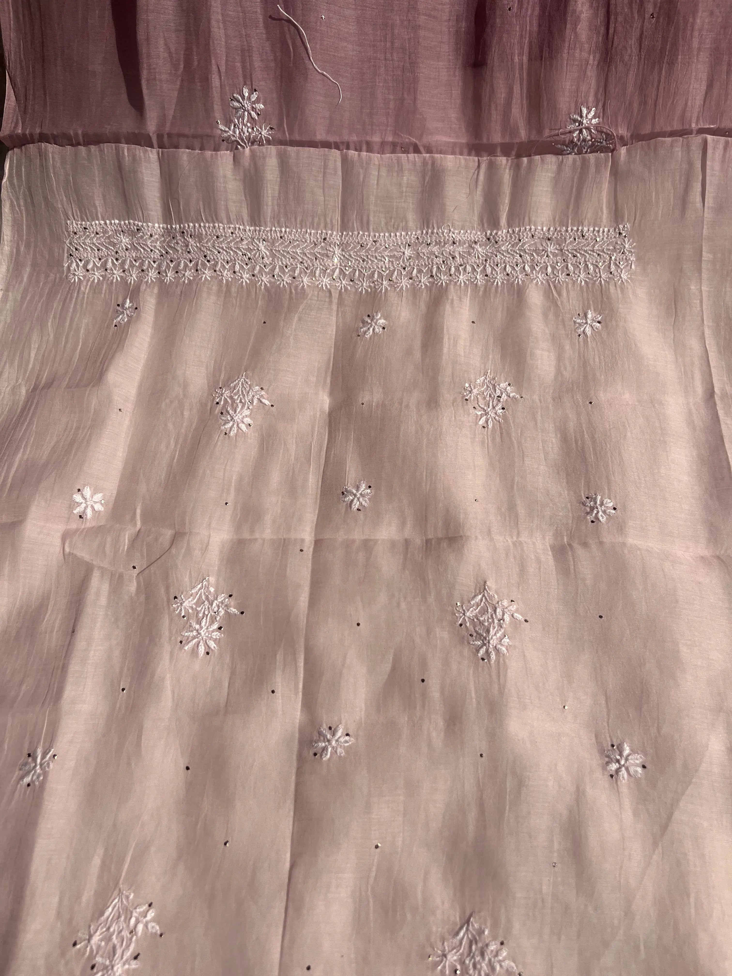 Mul Chanderi Chikankari Unstitched Length with Dupatta - Mauve Ombre ARIAA CHIKANKARI