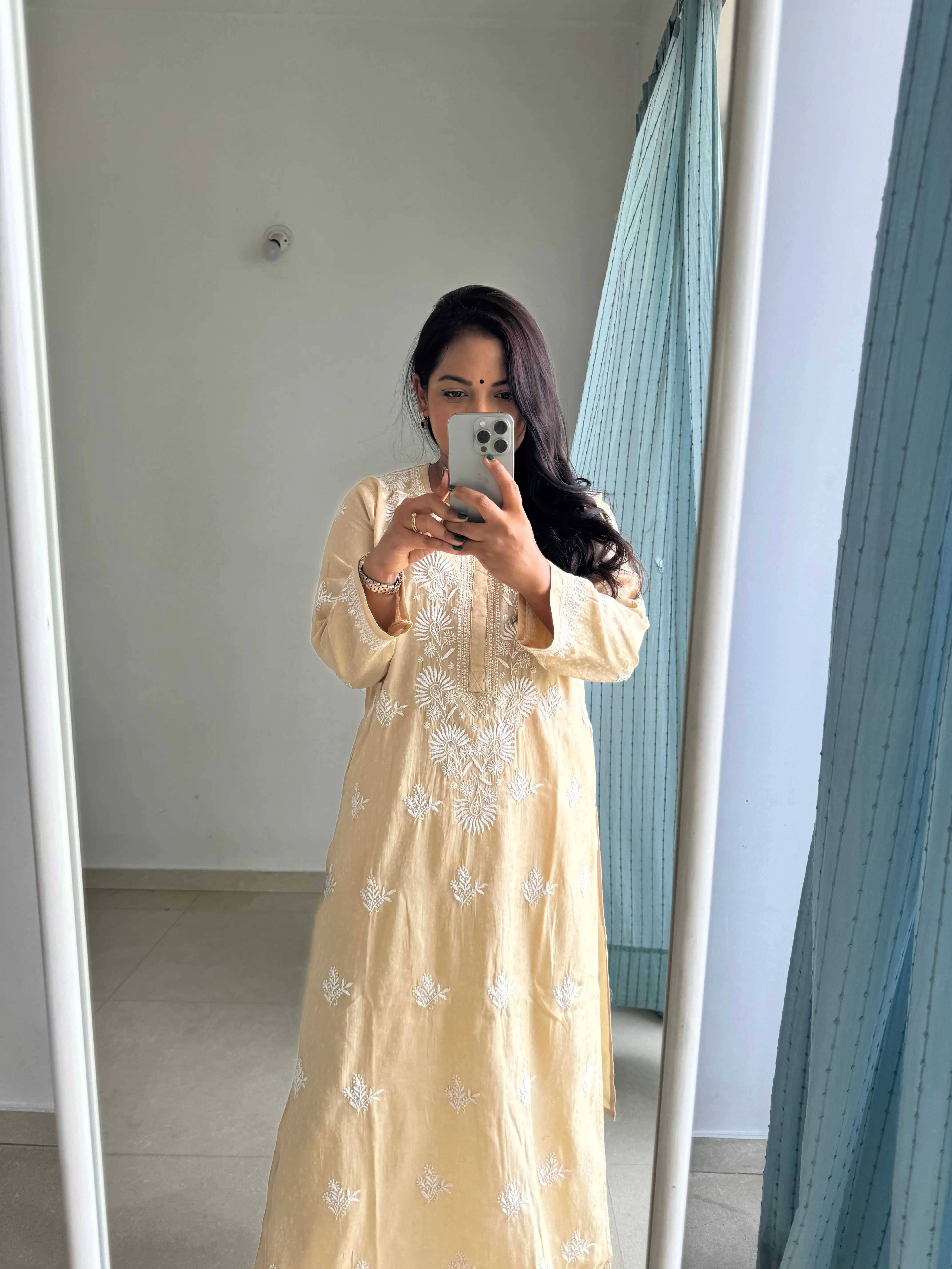 Cotton Chikankari Kurti - Gold ARIAA CHIKANKARI