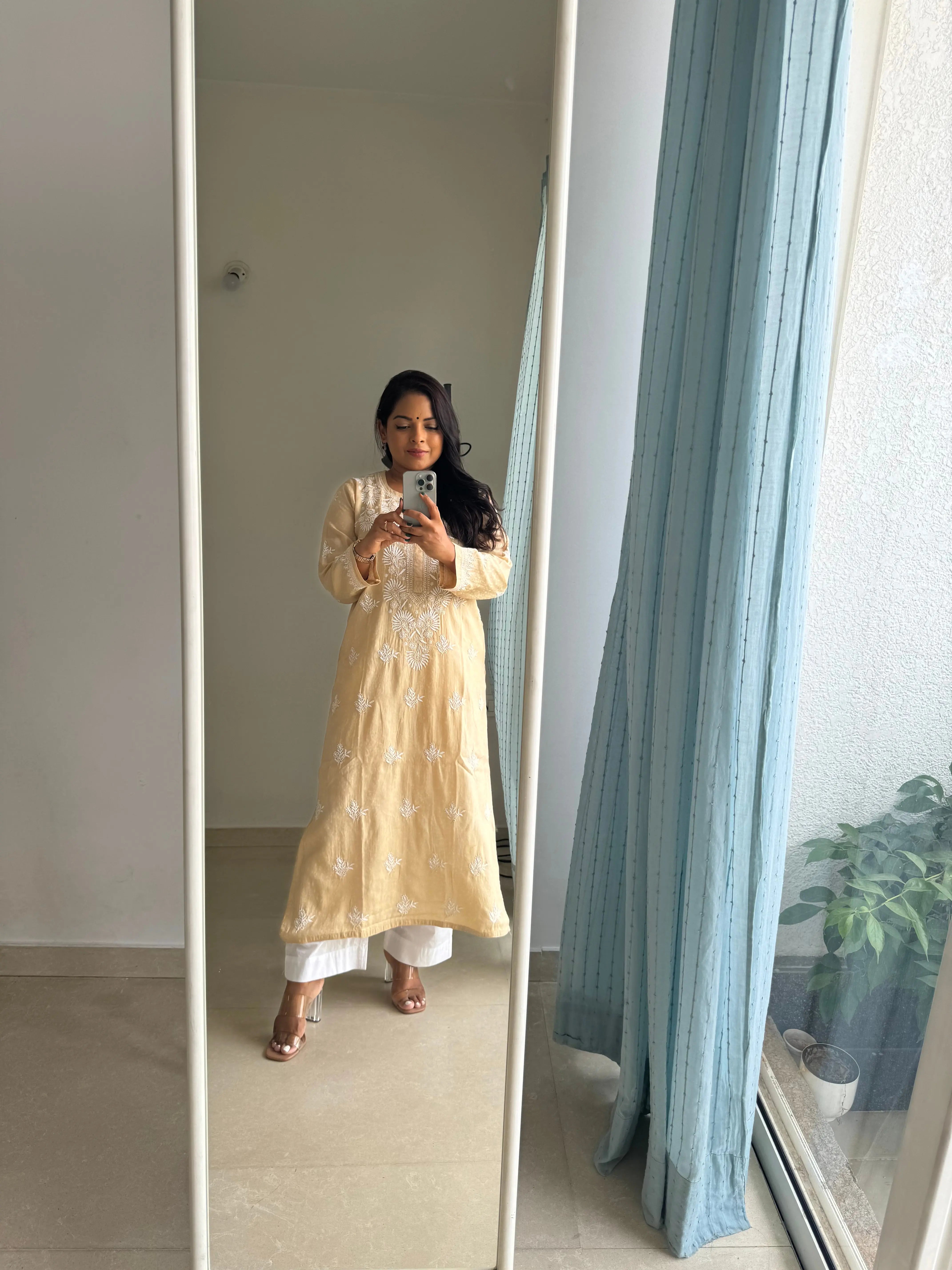 Cotton Chikankari Kurti - Gold ARIAA CHIKANKARI