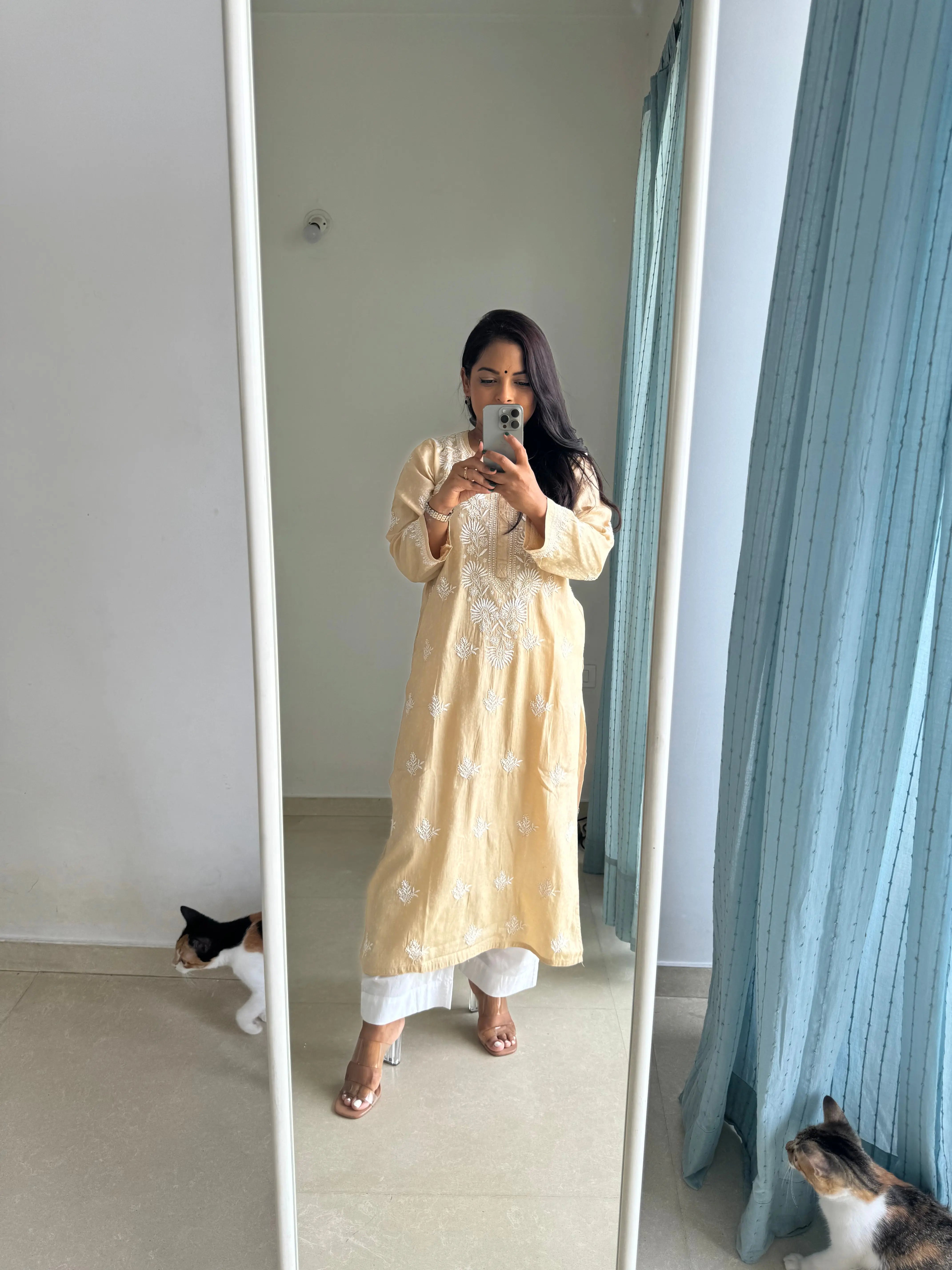 Cotton Chikankari Kurti - Gold ARIAA CHIKANKARI