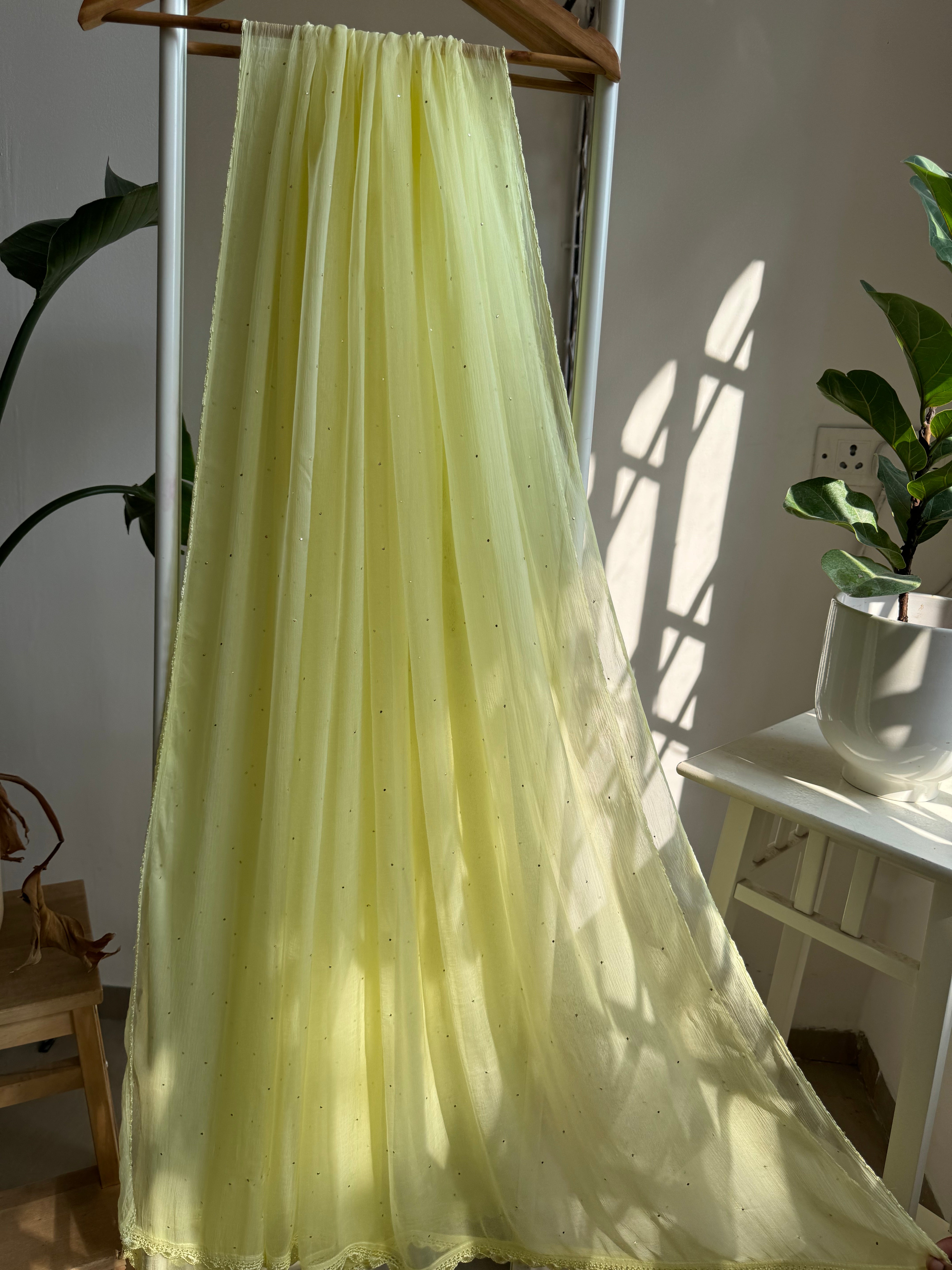 Chiffon Dupatta With Mukaish work - Lemon Yellow ARIAA CHIKANKARI