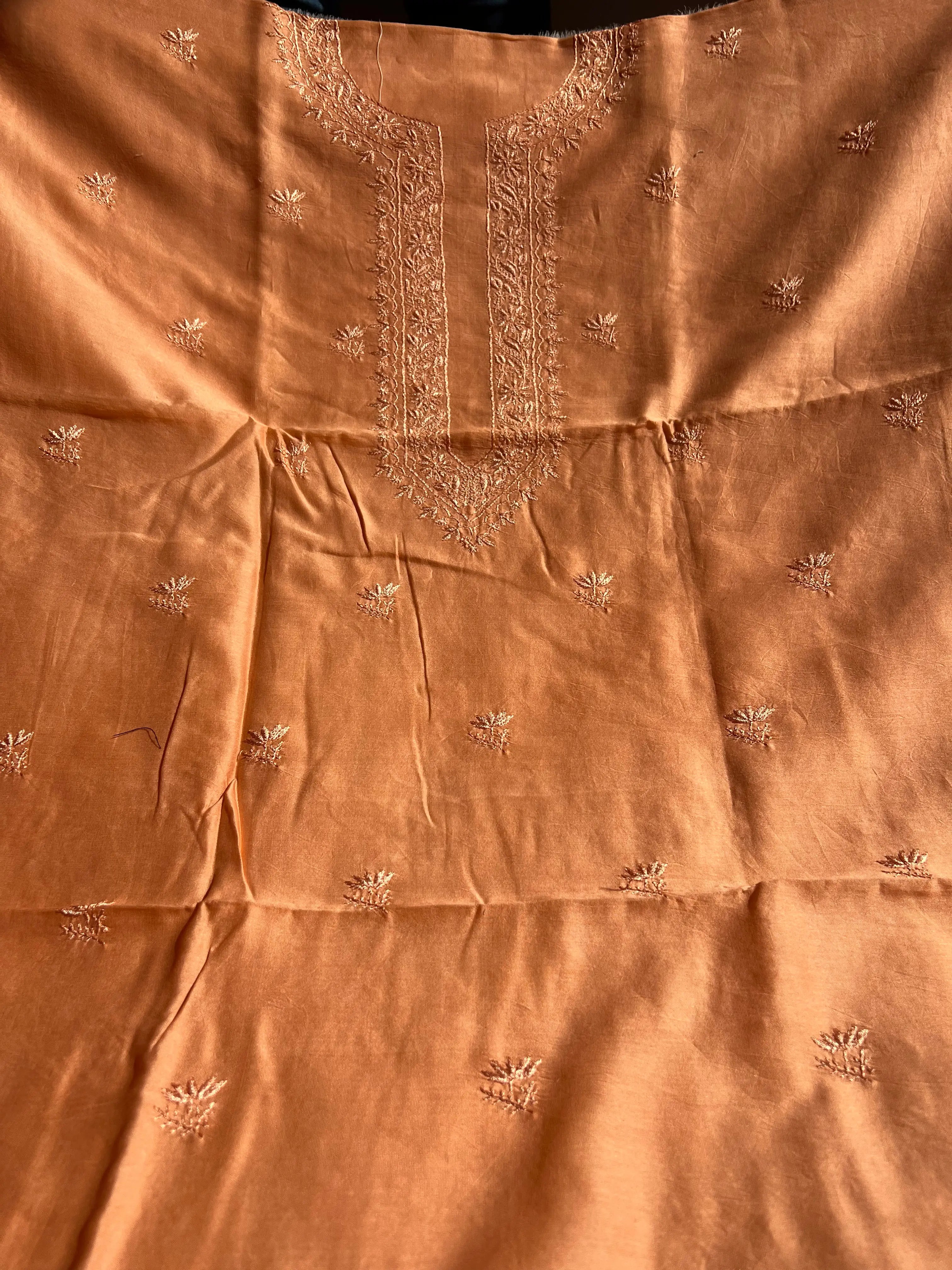 Chanderi Chikankari Kurta Length - Mens- Orange ARIAA CHIKANKARI