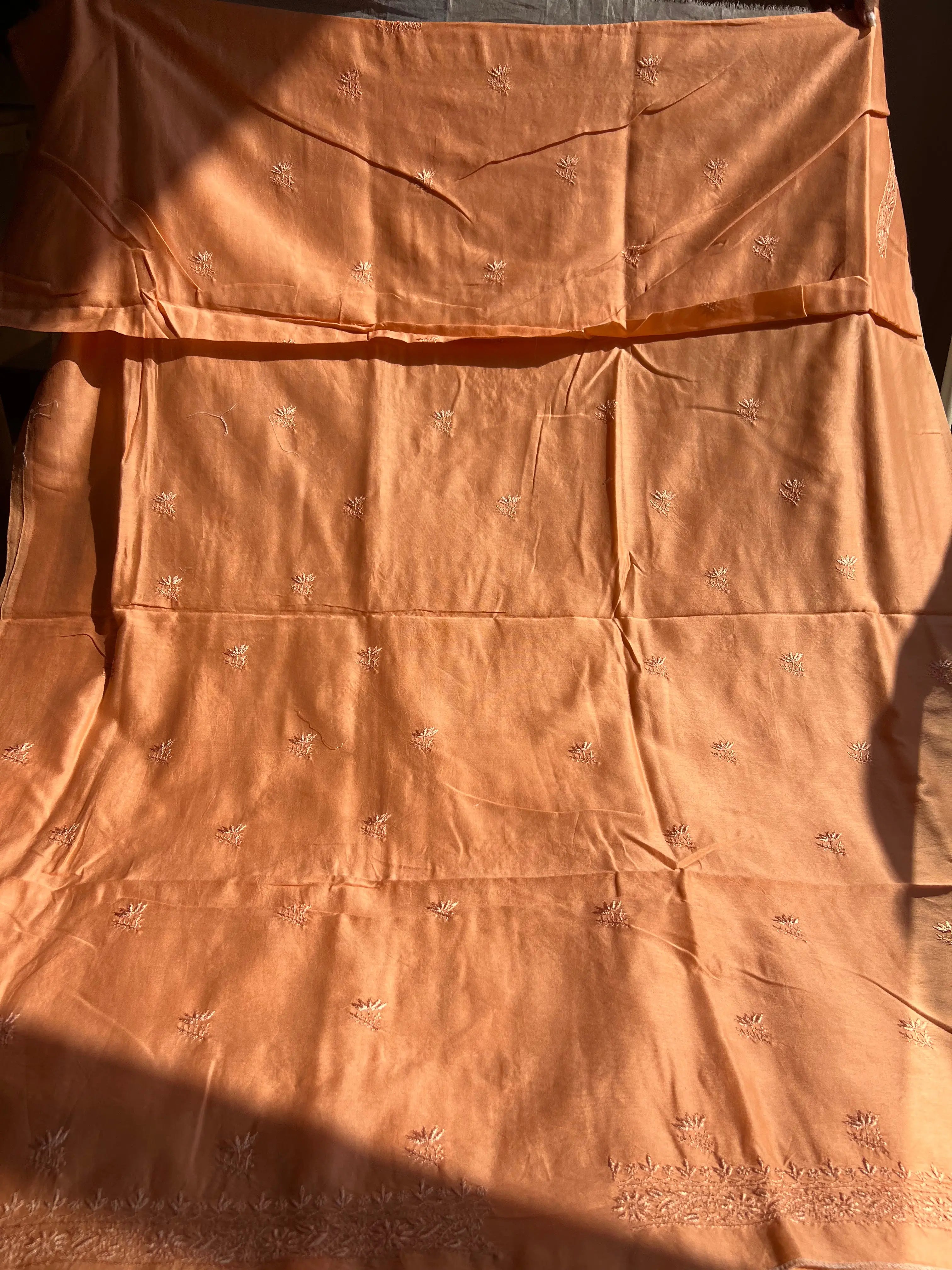 Chanderi Chikankari Kurta Length - Mens- Orange ARIAA CHIKANKARI
