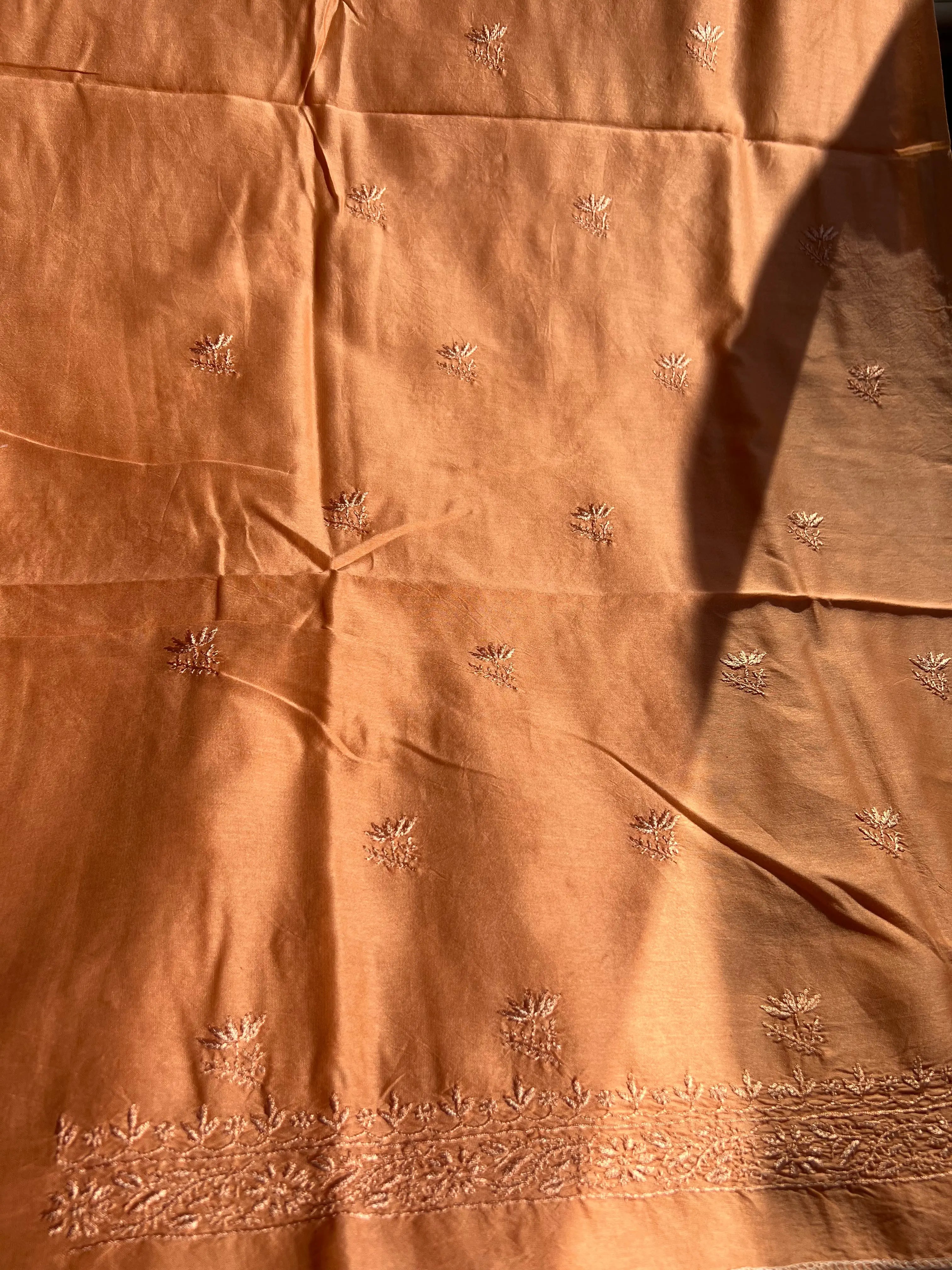 Chanderi Chikankari Kurta Length - Mens- Orange ARIAA CHIKANKARI