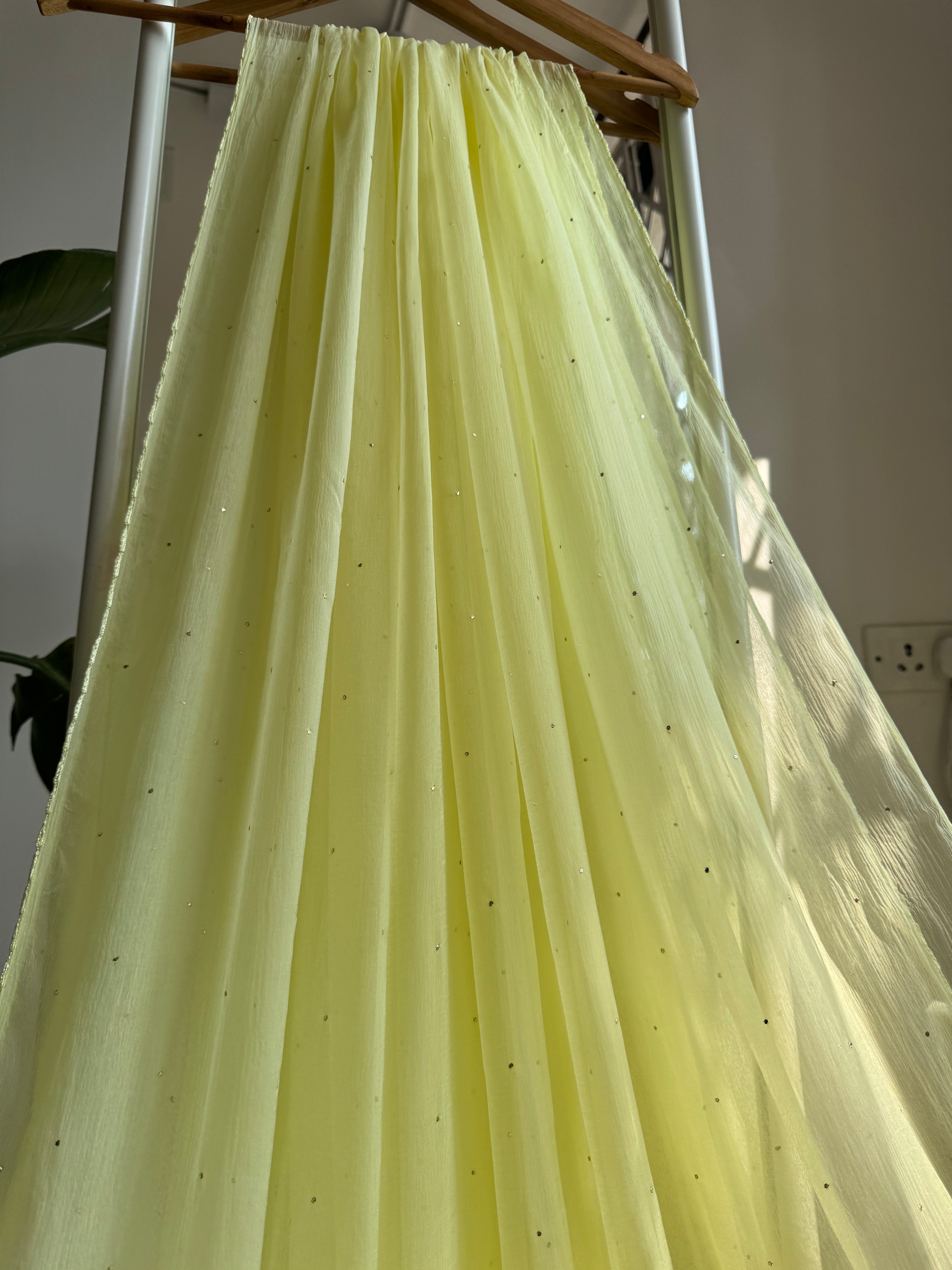 Chiffon Dupatta With Mukaish work - Lemon Yellow ARIAA CHIKANKARI