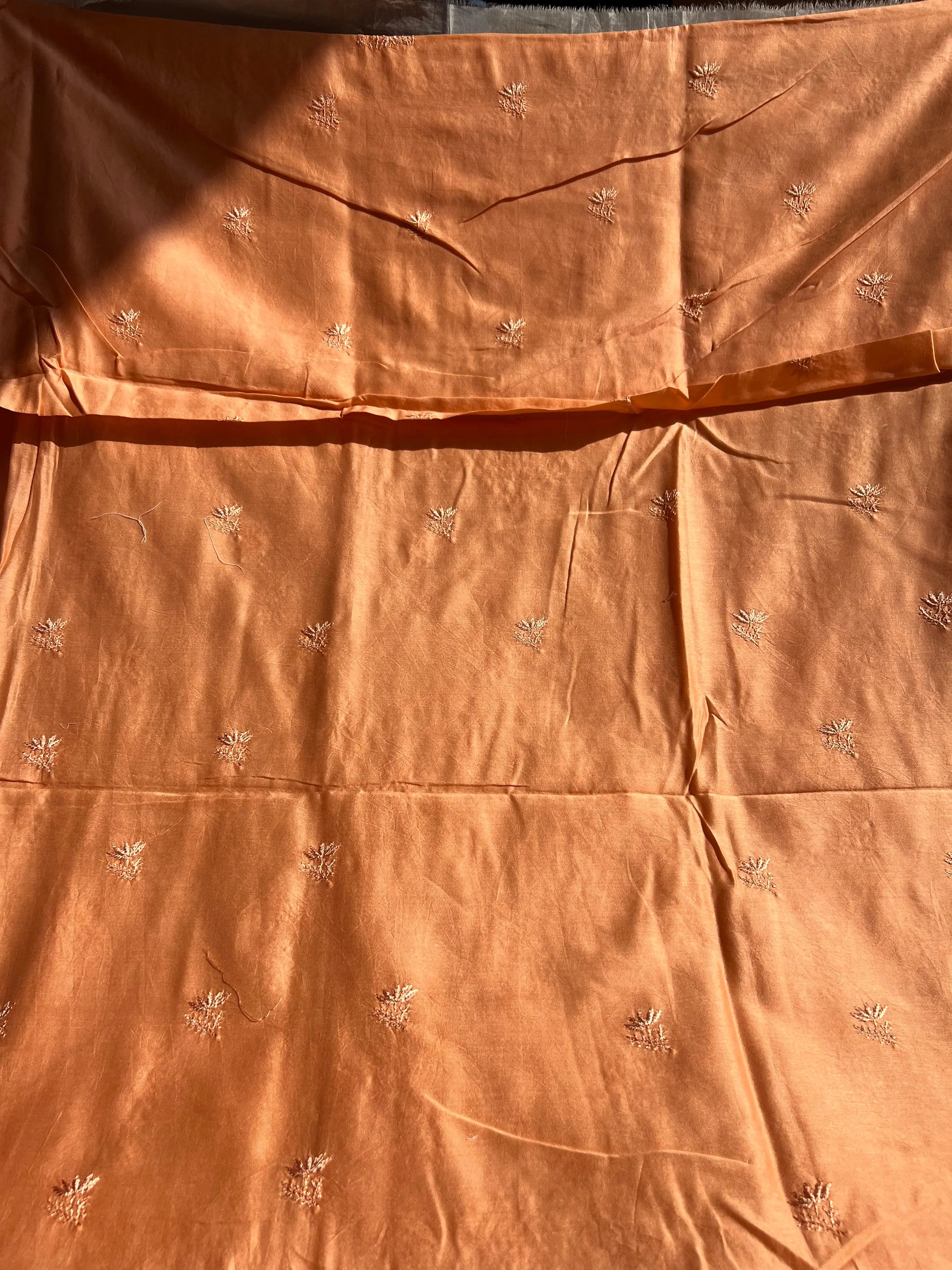 Chanderi Chikankari Kurta Length - Mens- Orange ARIAA CHIKANKARI