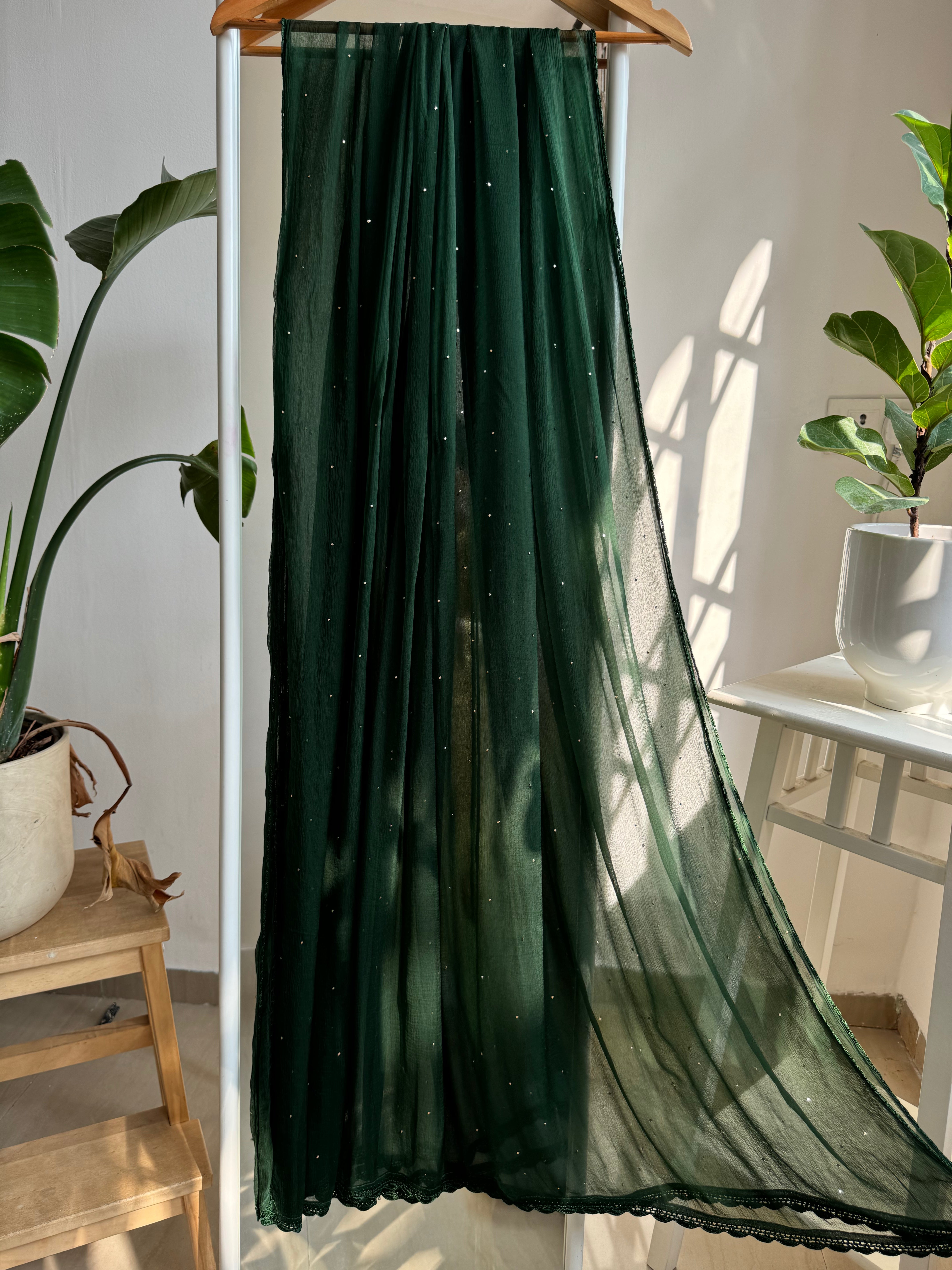 Chiffon Dupatta With Mukaish work - Pine Green ARIAA CHIKANKARI