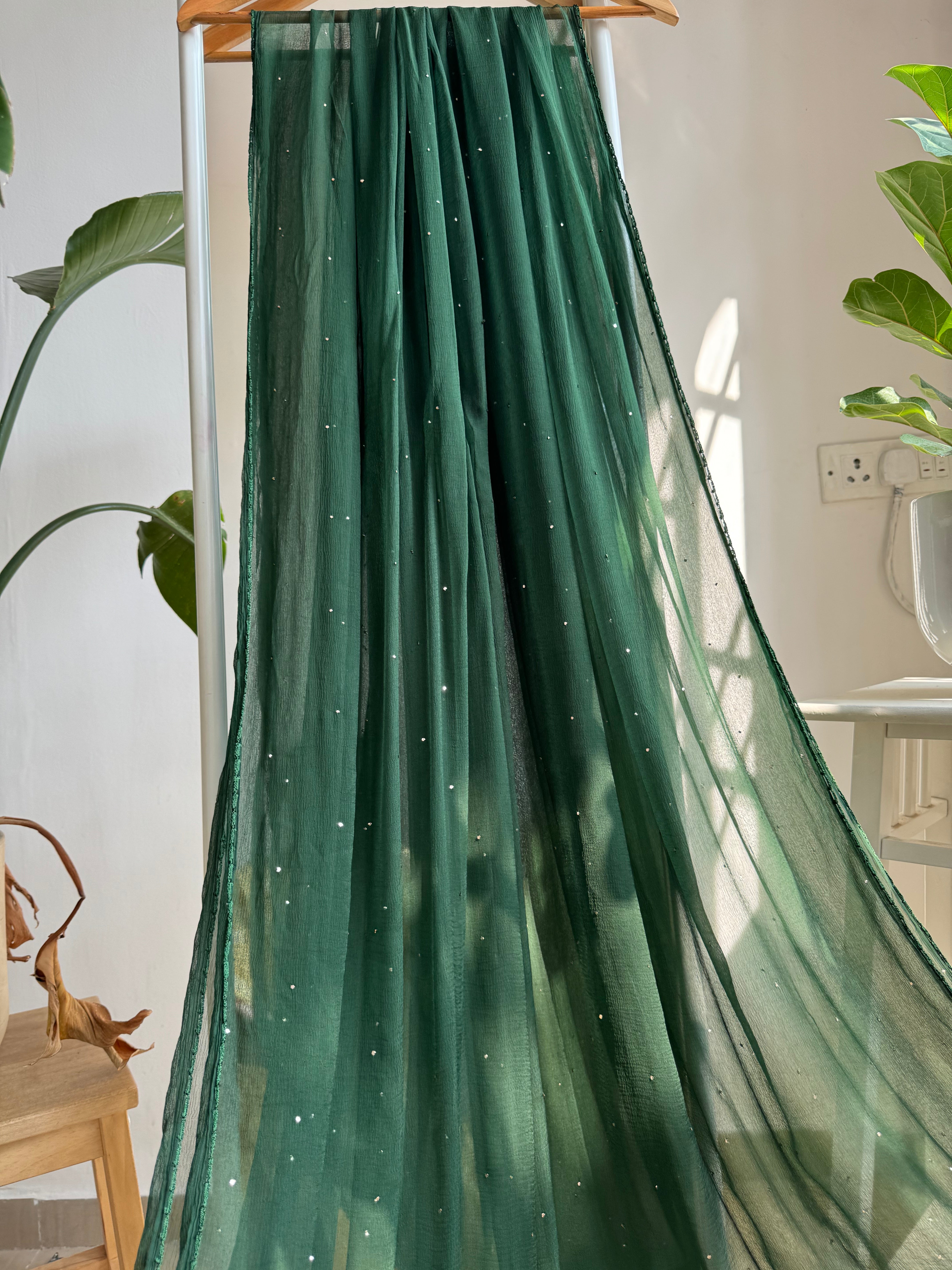 Chiffon Dupatta With Mukaish work - Pine Green ARIAA CHIKANKARI