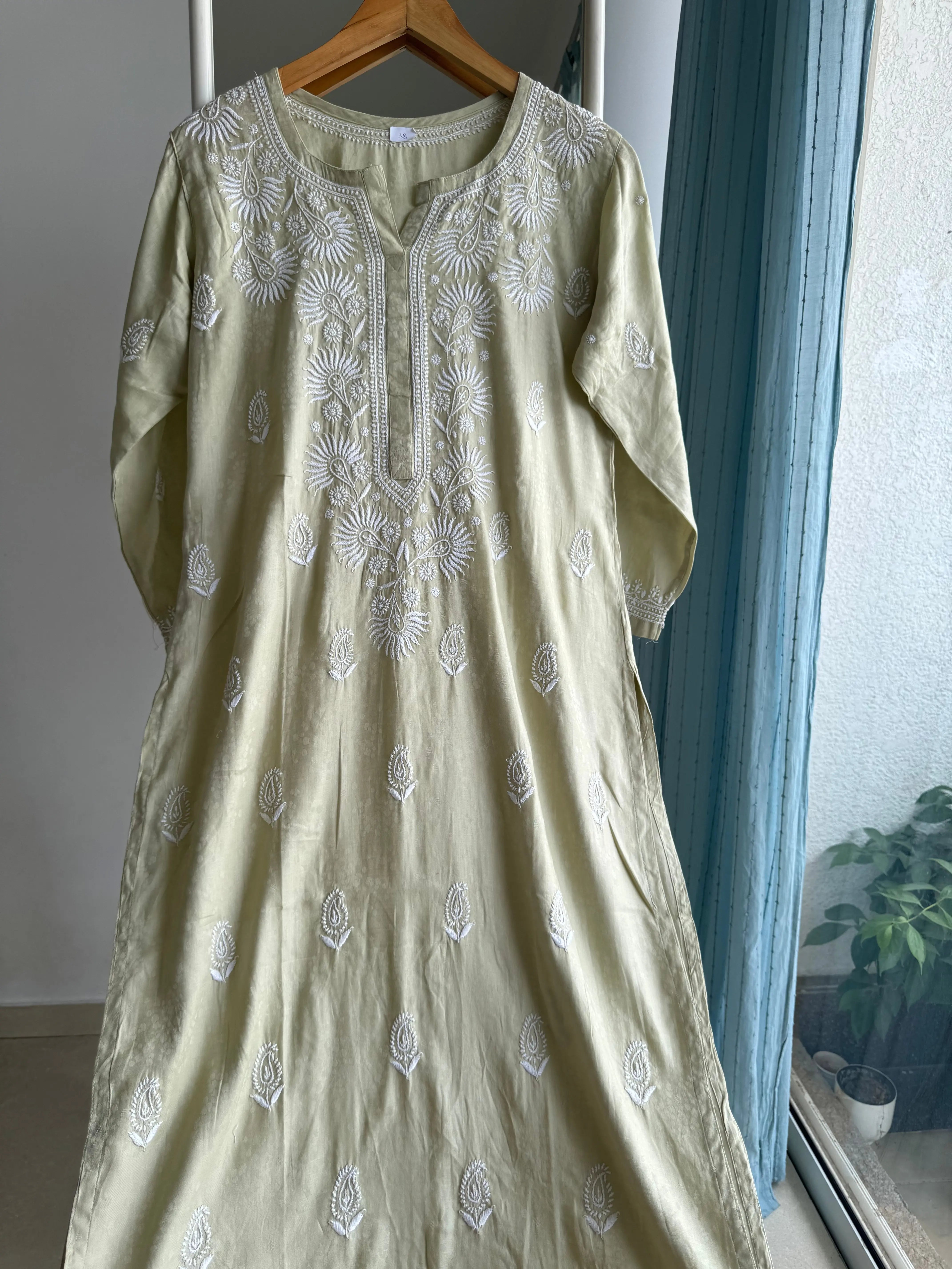 Cotton Chikankari Kurti - Pista Green ARIAA CHIKANKARI