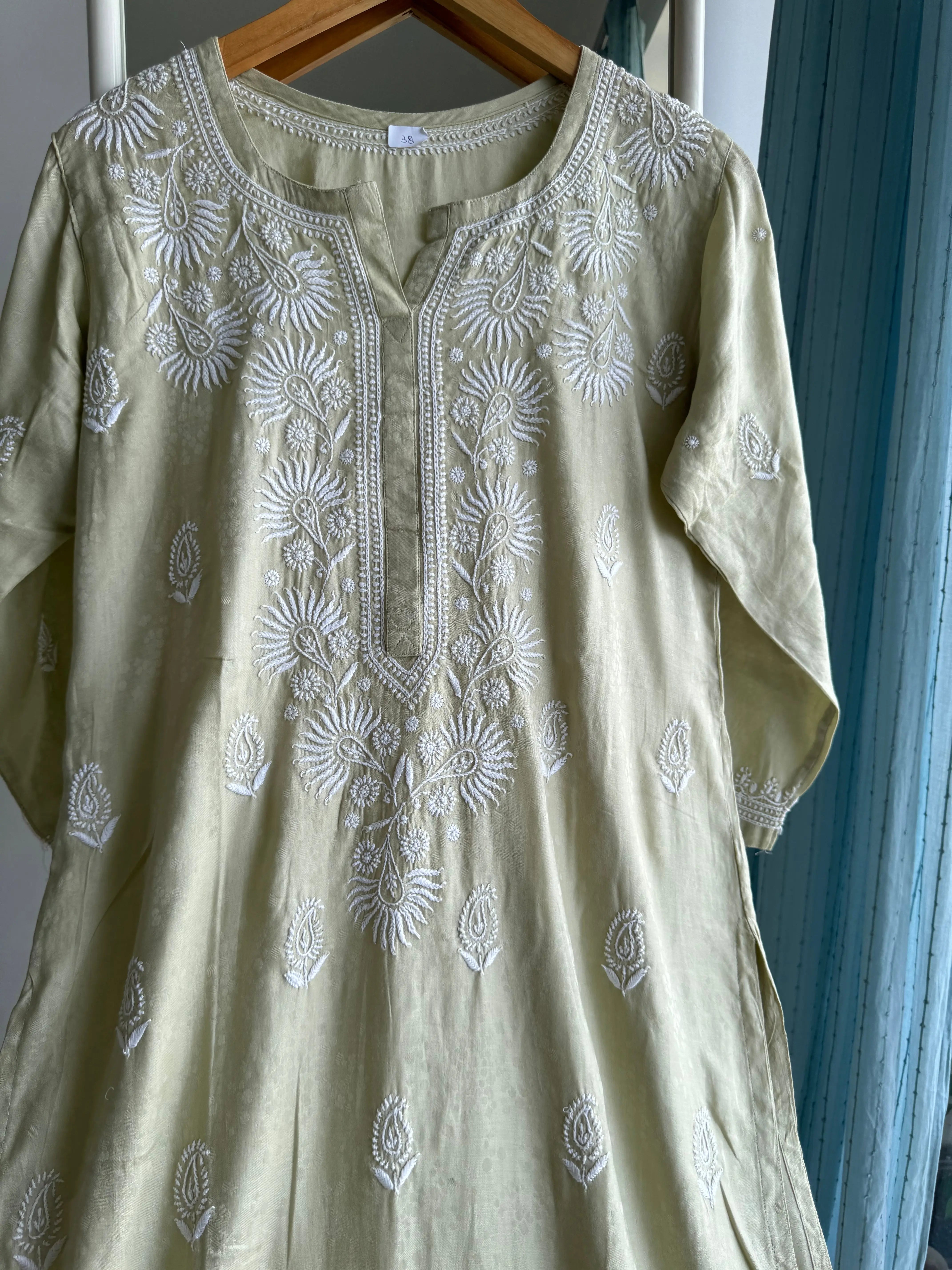 Cotton Chikankari Kurti - Pista Green ARIAA CHIKANKARI