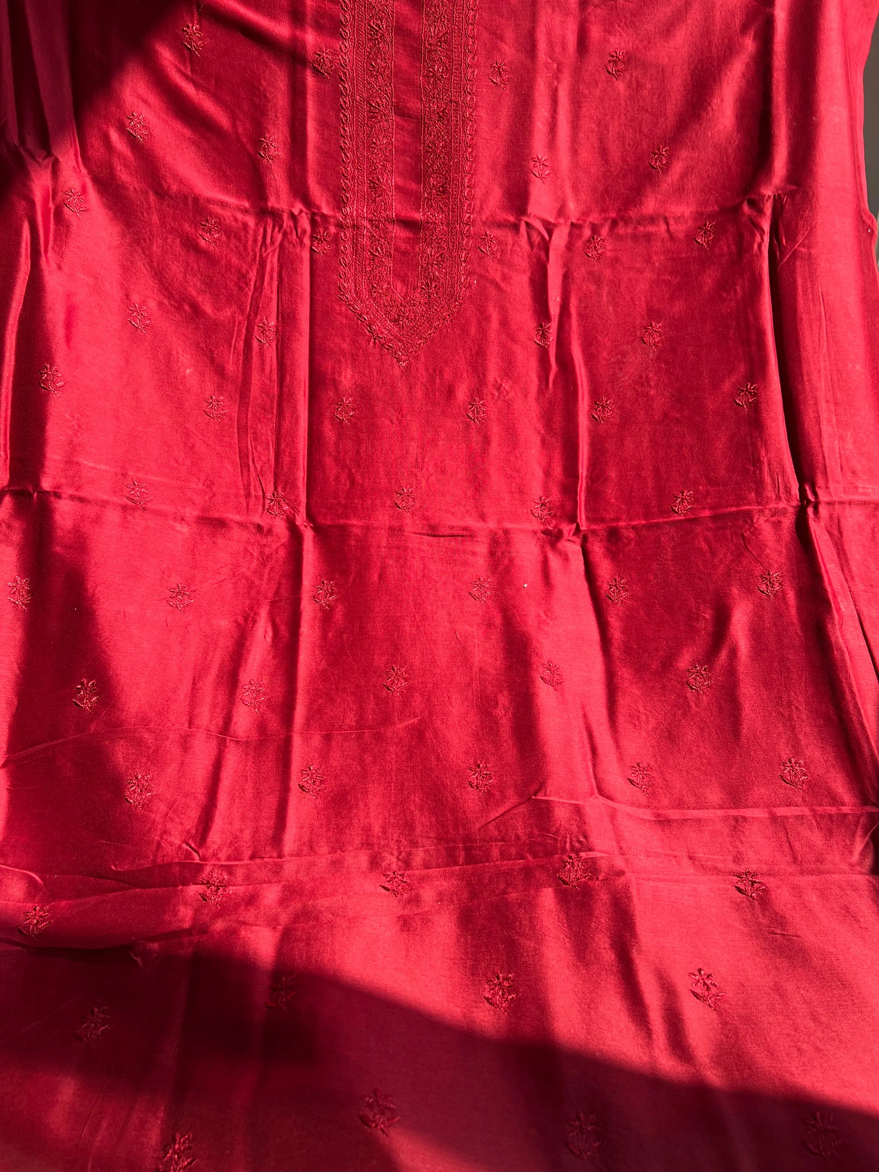 Chanderi Chikankari Kurta Length - Mens- Maroon ARIAA CHIKANKARI