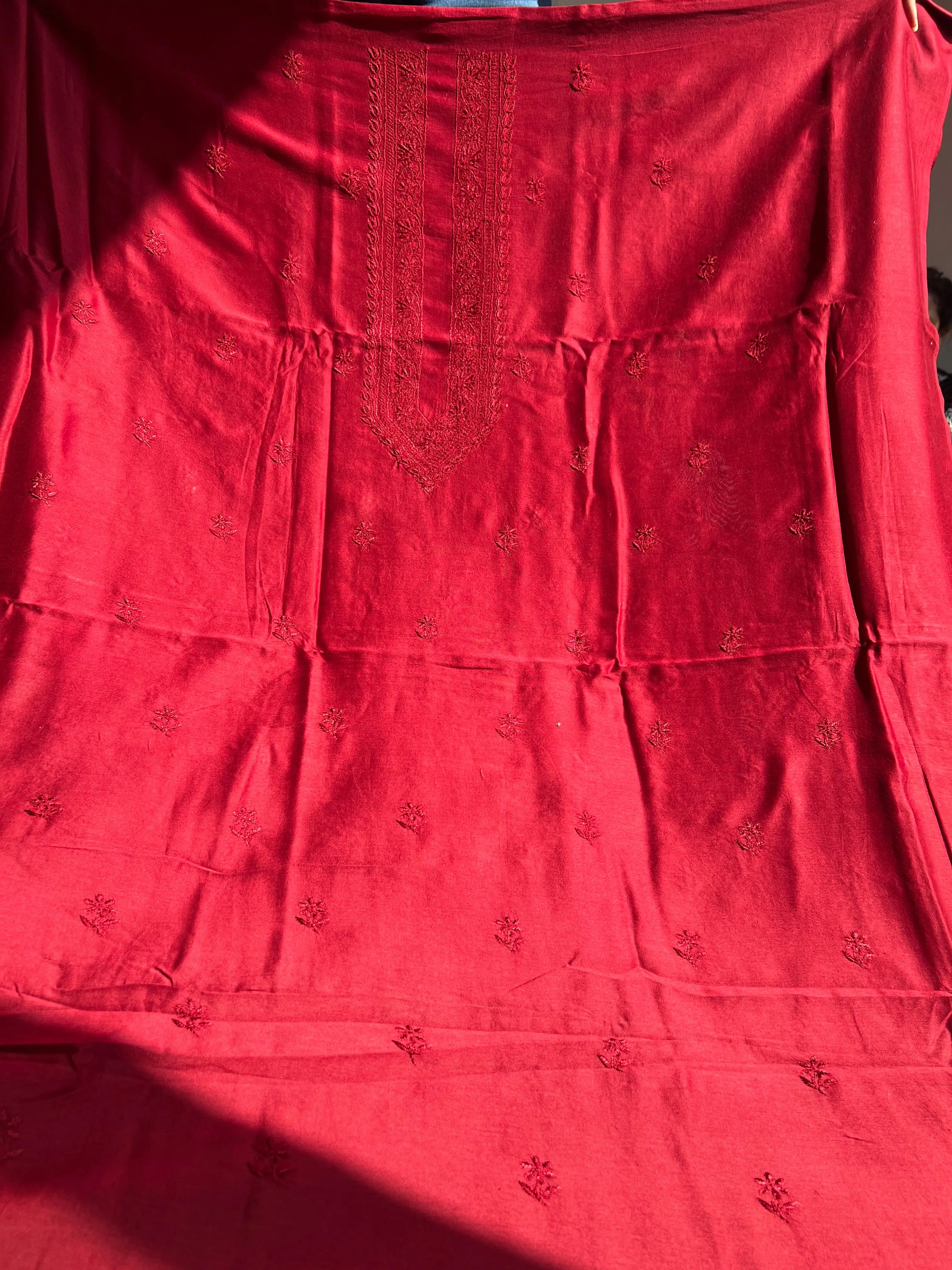 Chanderi Chikankari Kurta Length - Mens- Maroon ARIAA CHIKANKARI