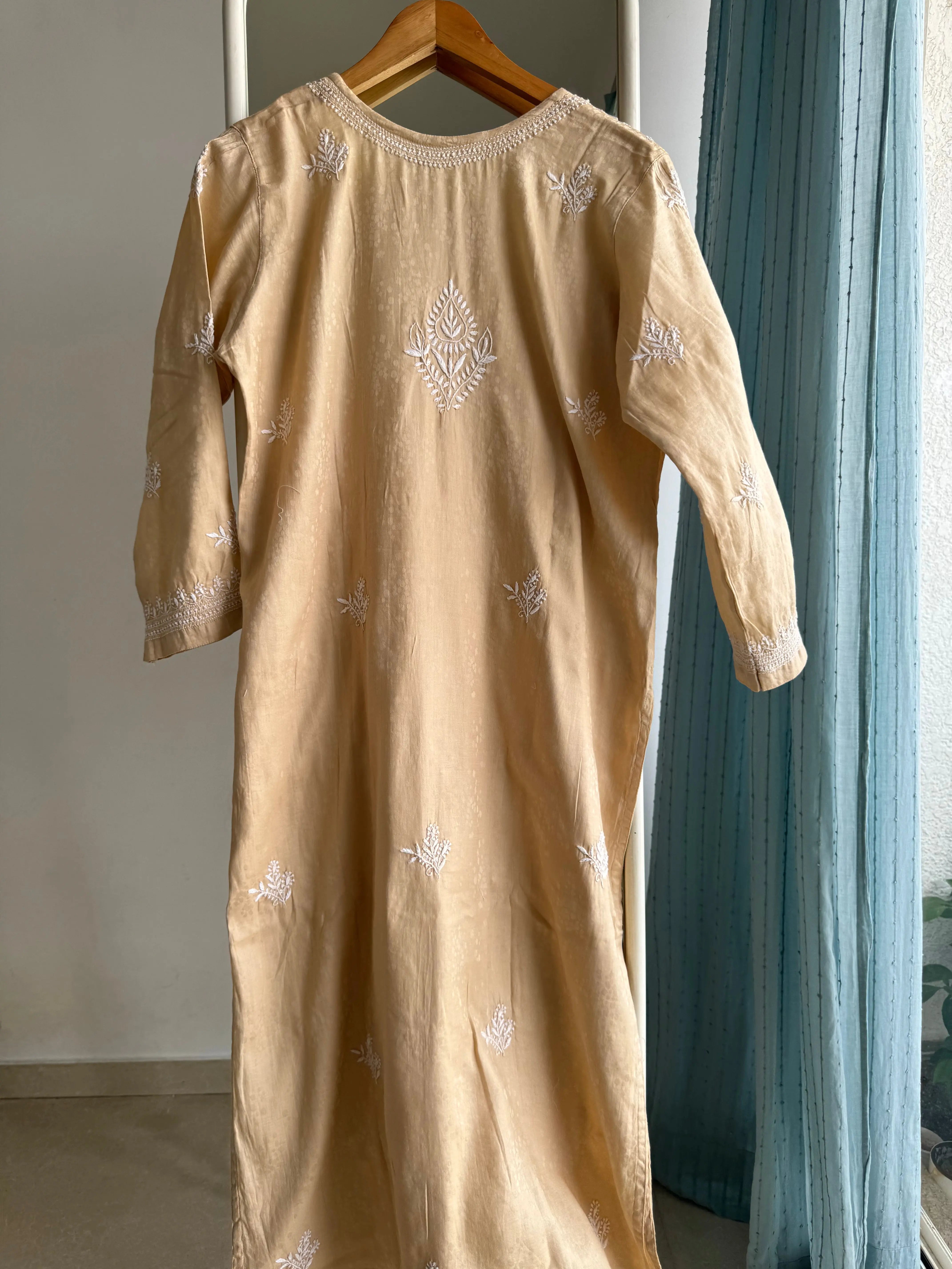 Cotton Chikankari Kurti - Gold ARIAA CHIKANKARI