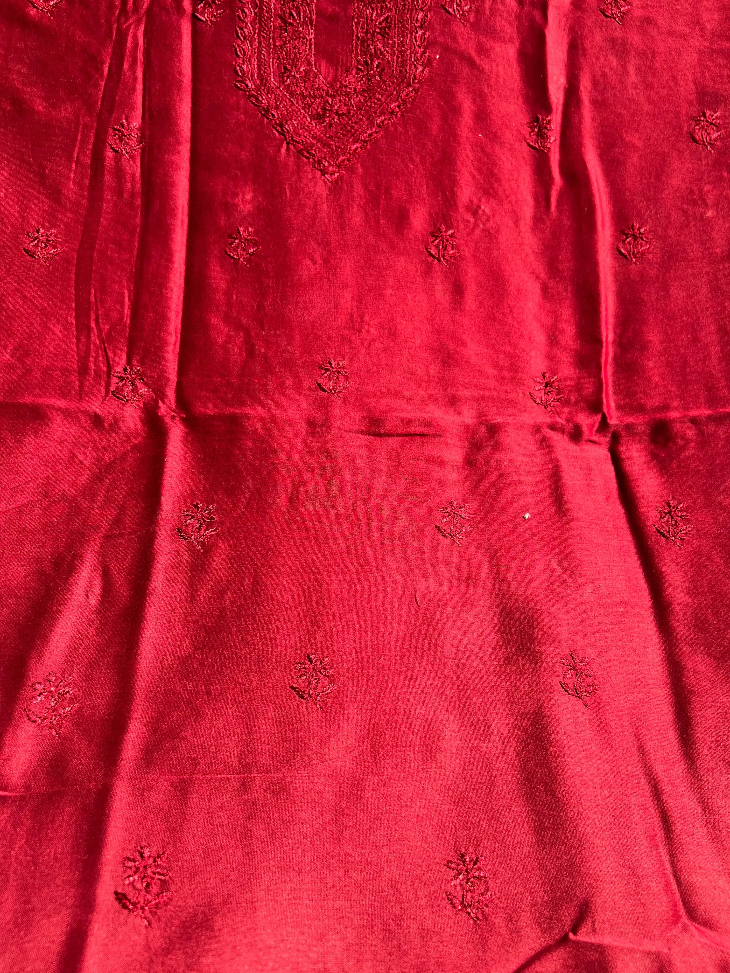 Chanderi Chikankari Kurta Length - Mens- Maroon ARIAA CHIKANKARI