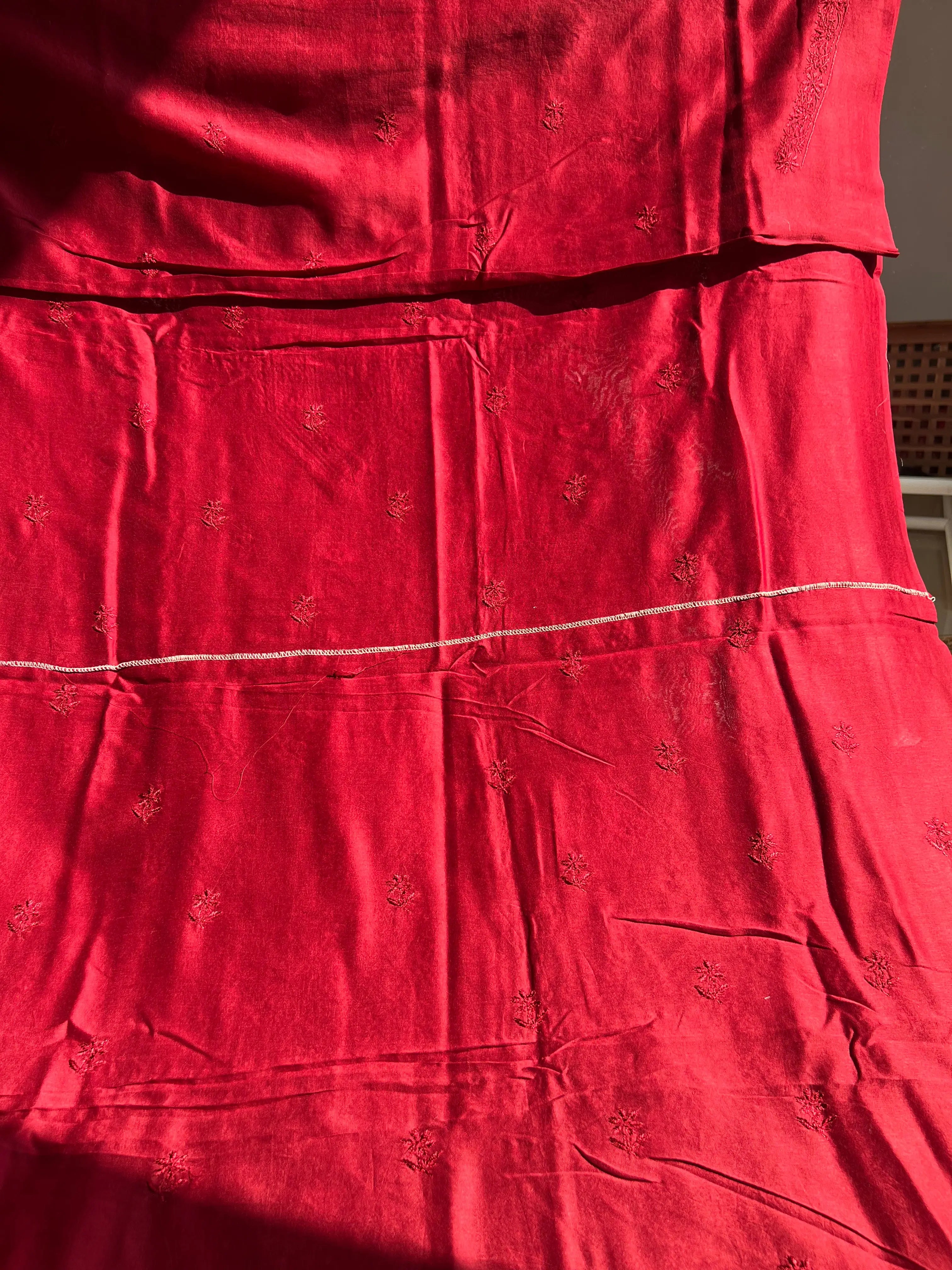 Chanderi Chikankari Kurta Length - Mens- Maroon ARIAA CHIKANKARI